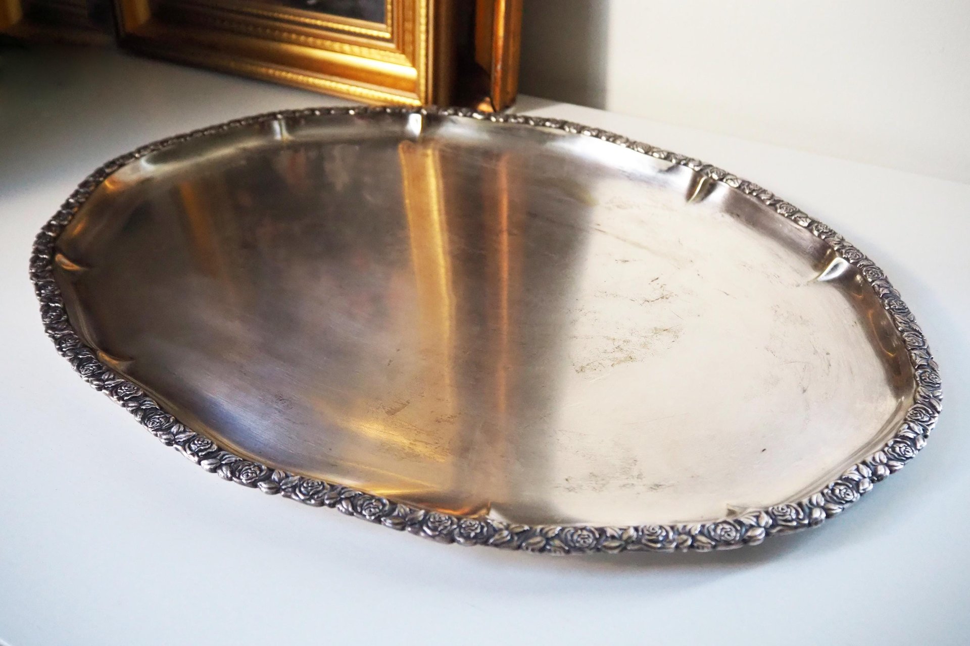 Vintage alpacca silver tray | Oval vintage tray | Large vintage serving tray | Alpacca silver serving platter | Oval silver tray