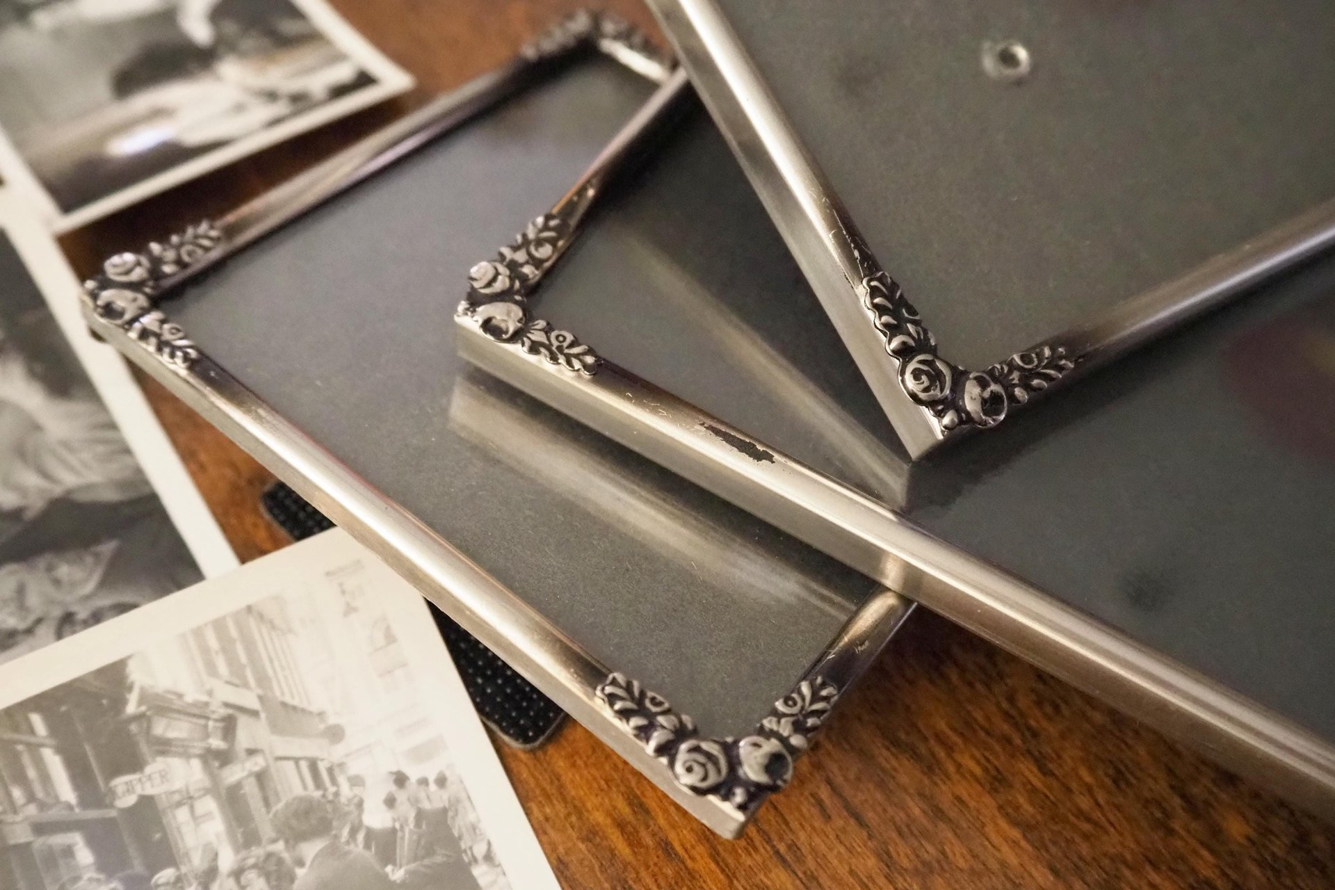 Set of three vintage photo frames | Vintage silver plated photo frames | Silver plated square frames | Silver plated picture frames