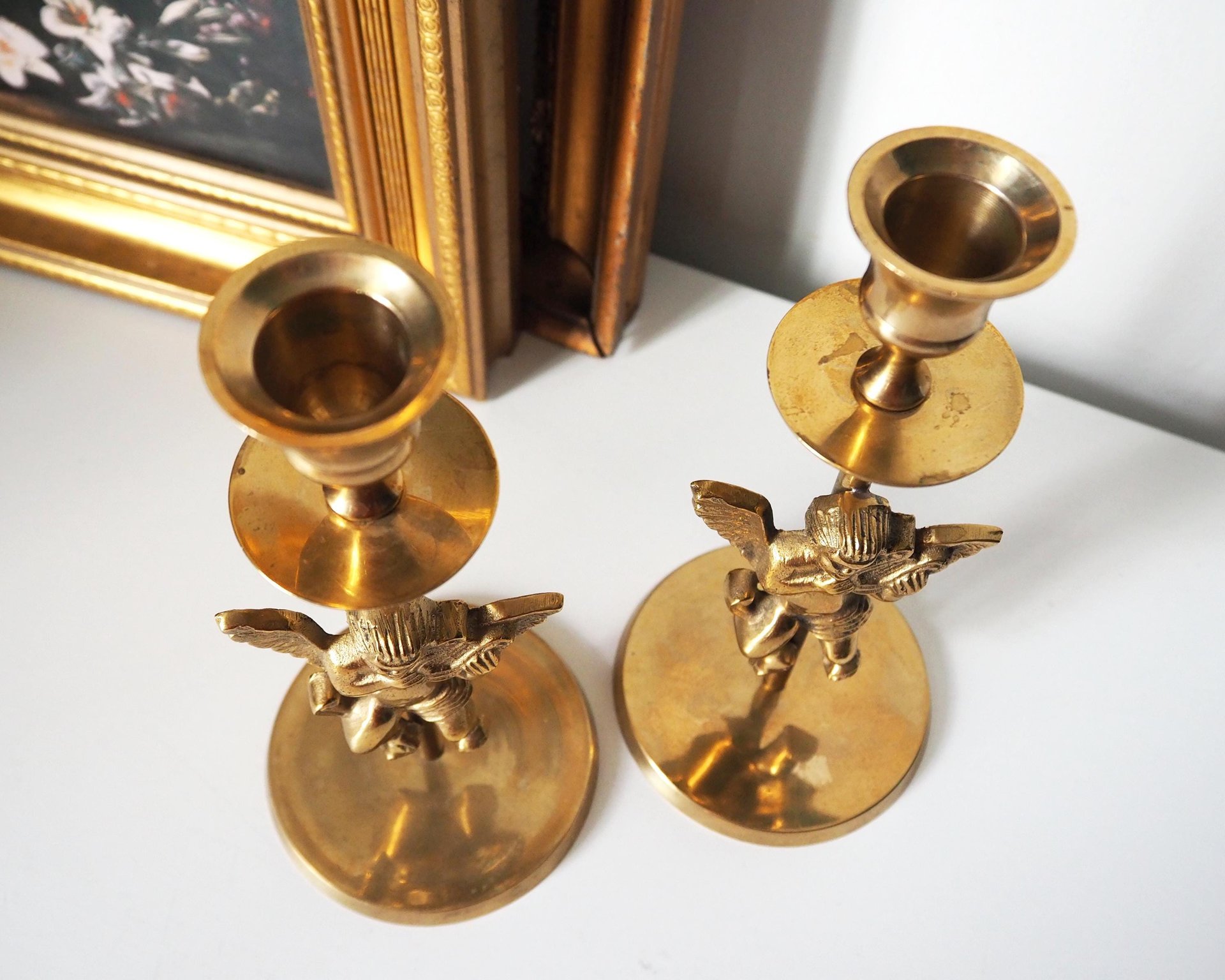 Vintage angel candlestick holders | Matching vintage candlestick holders | Brass candlestick holders | Angel brass candlestick holders