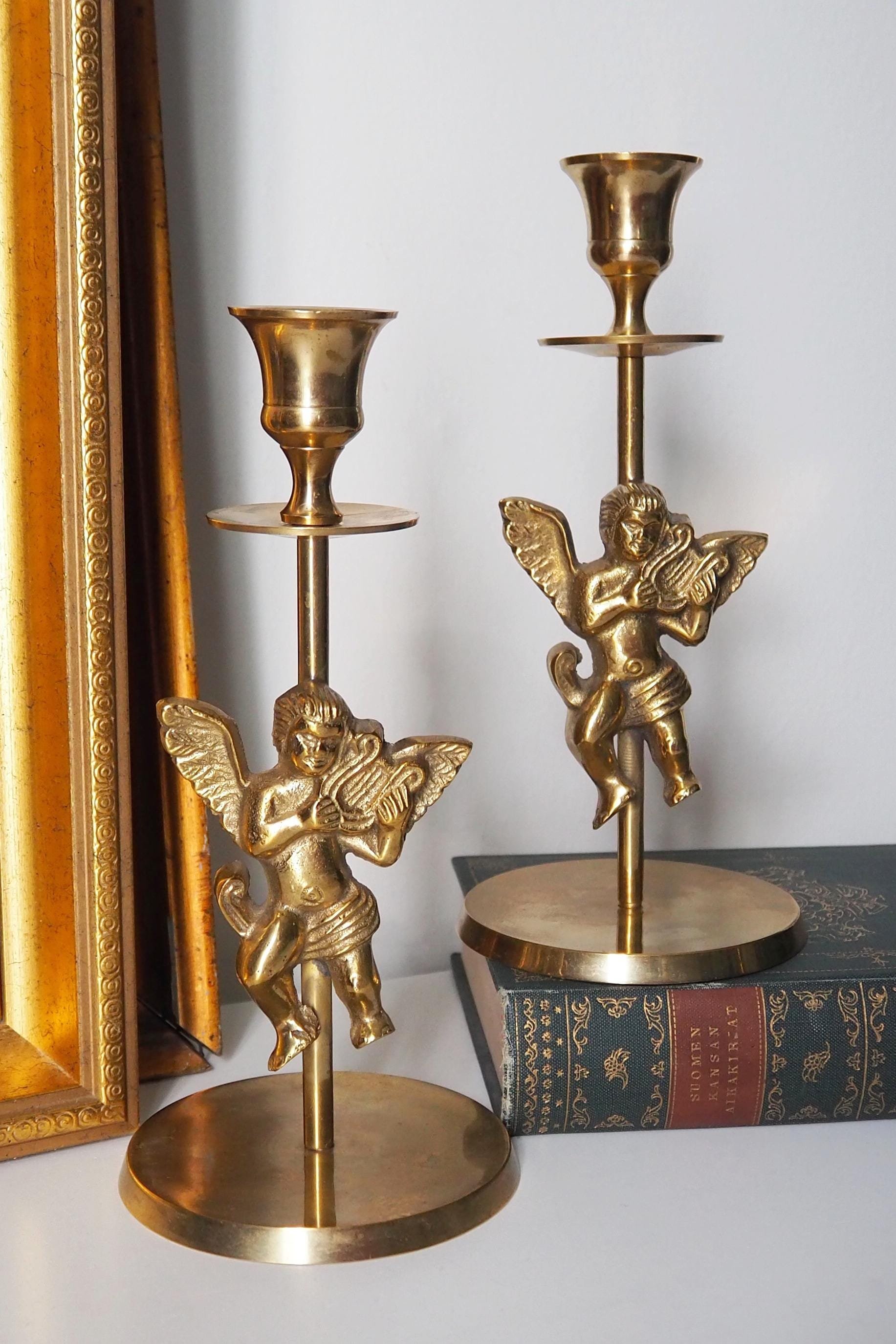 Vintage angel candlestick holders | Matching vintage candlestick holders | Brass candlestick holders | Angel brass candlestick holders