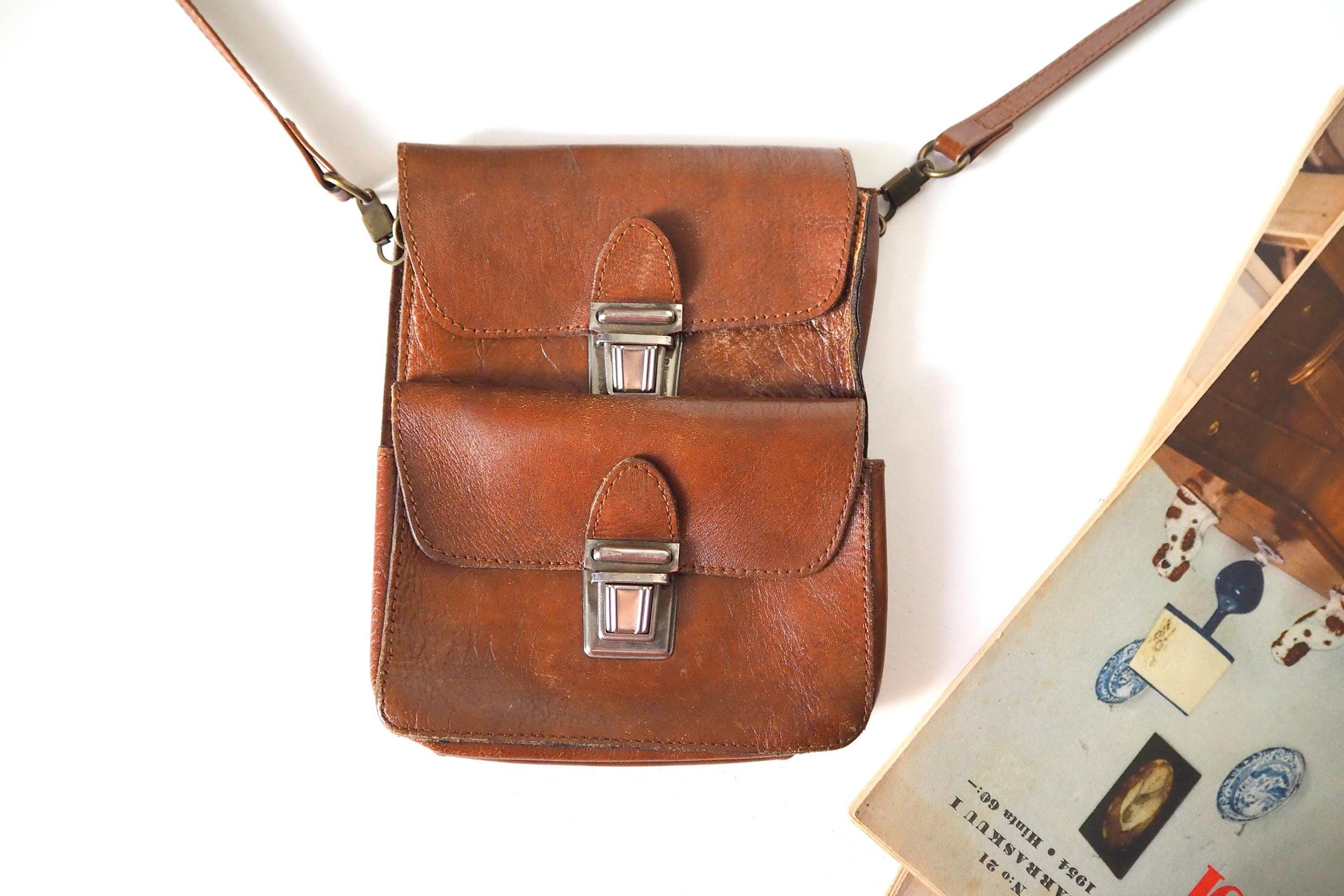 Vintage leather bag | Three Bags leather bag | Brown purse bag | Vintage leather crossbody bag | Vintage belt bag | Made in Finland