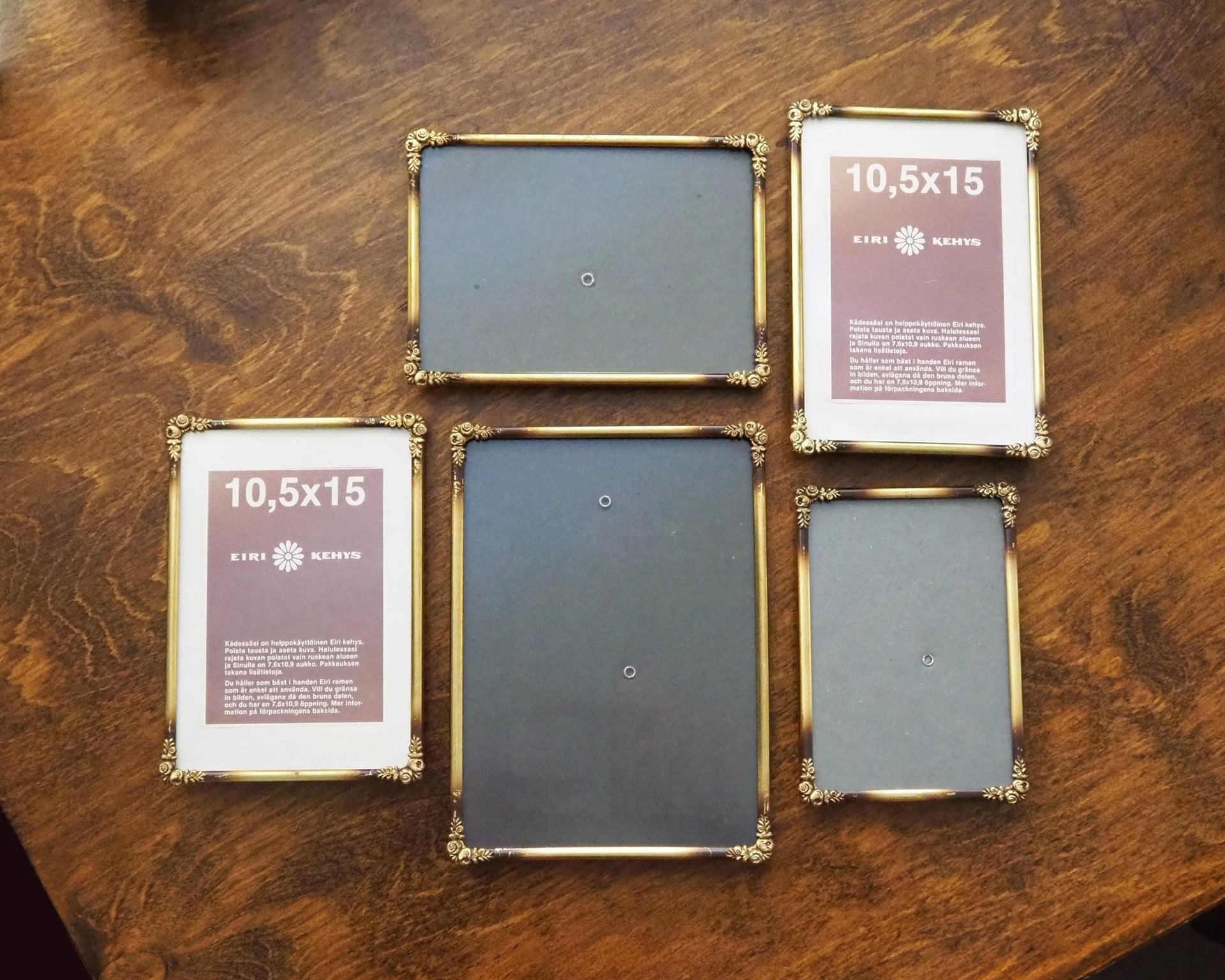 Set of five vintage photo frames | Set of five floral vintage frames | Vintage brass picture frames | Vintage brass frame set