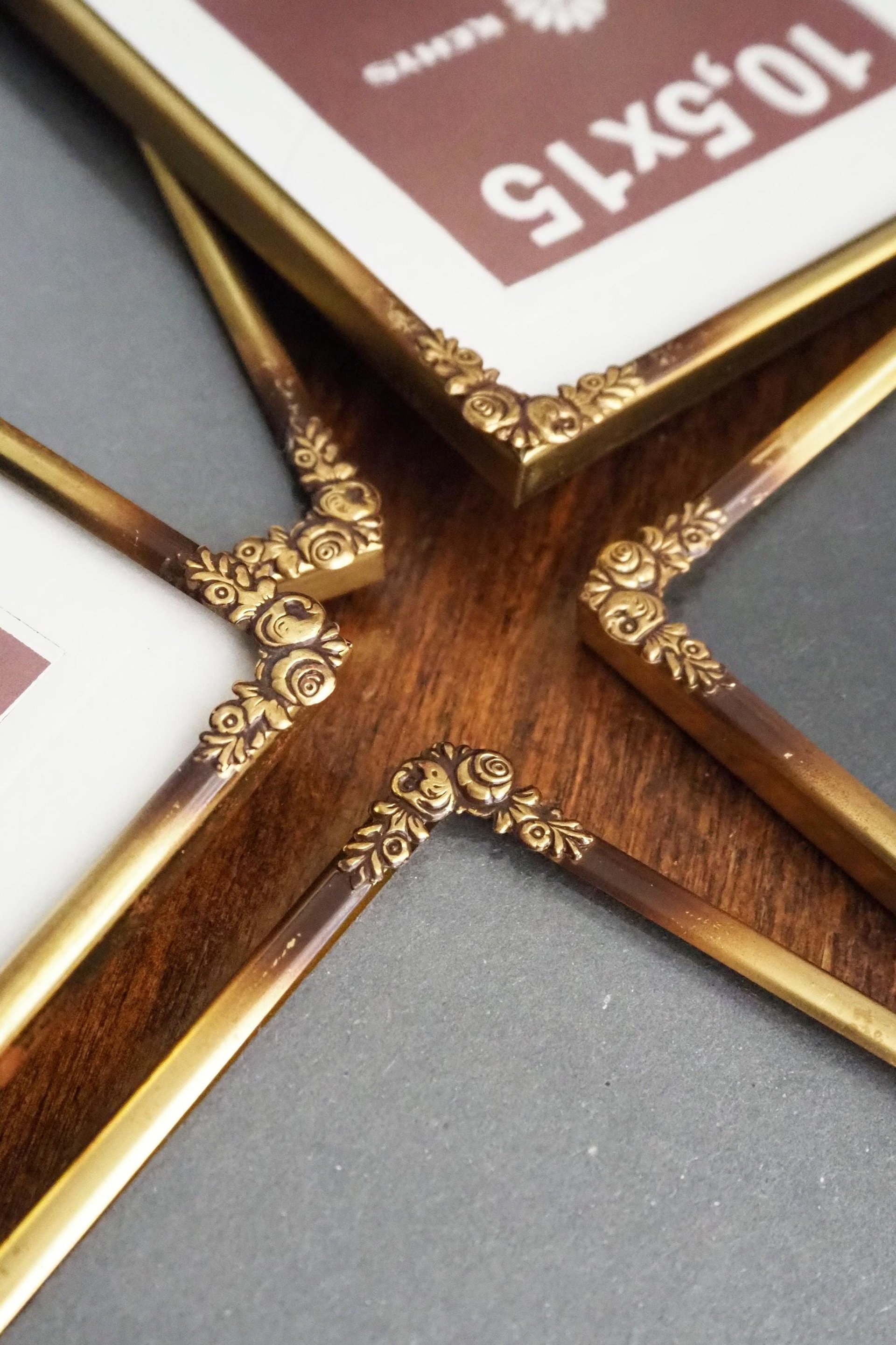 Set of five vintage photo frames | Set of five floral vintage frames | Vintage brass picture frames | Vintage brass frame set