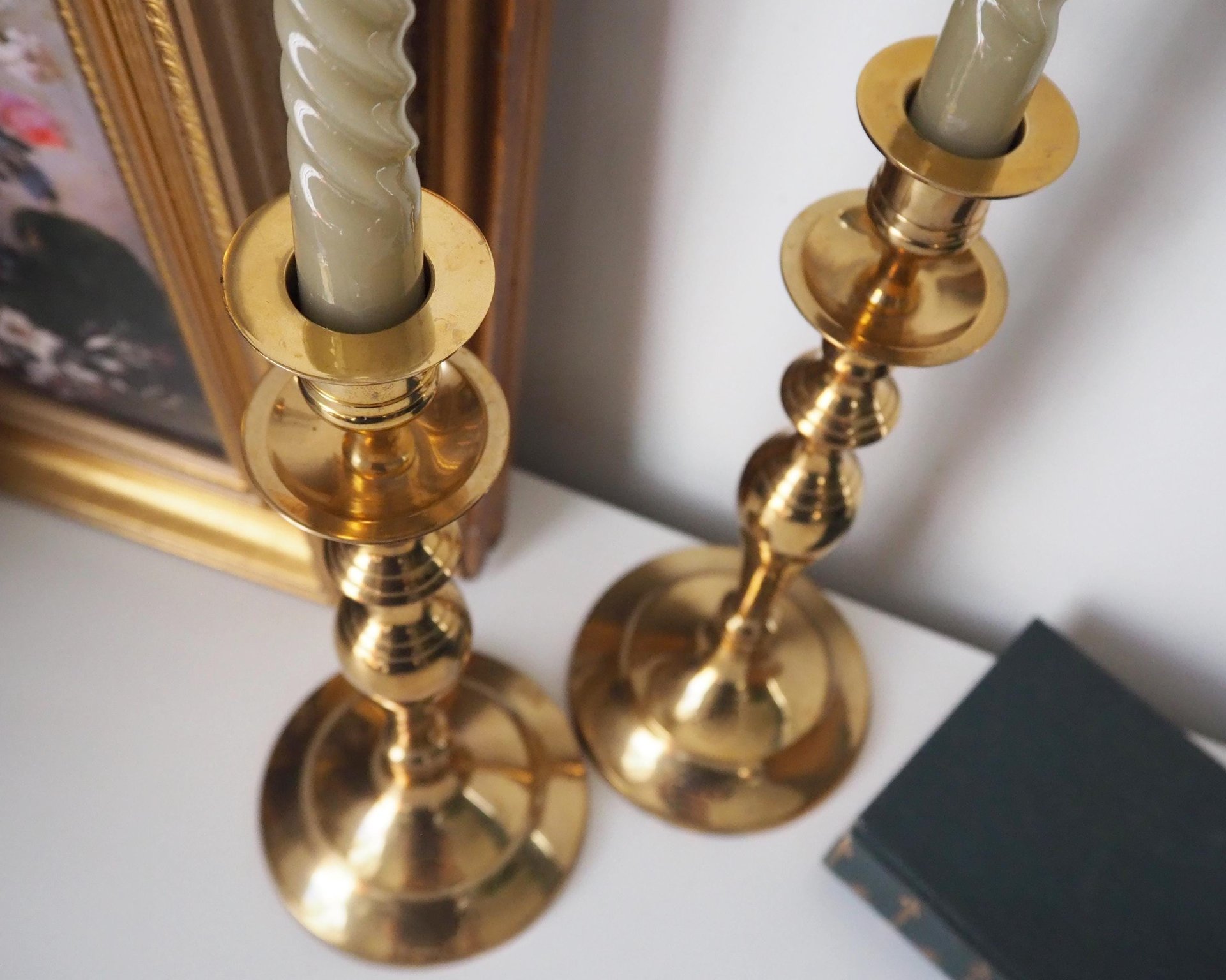 Vintage brass candlestick holders | Matching vintage candlestick holders | Brass candlestick holders | Tall brass candlestick holders