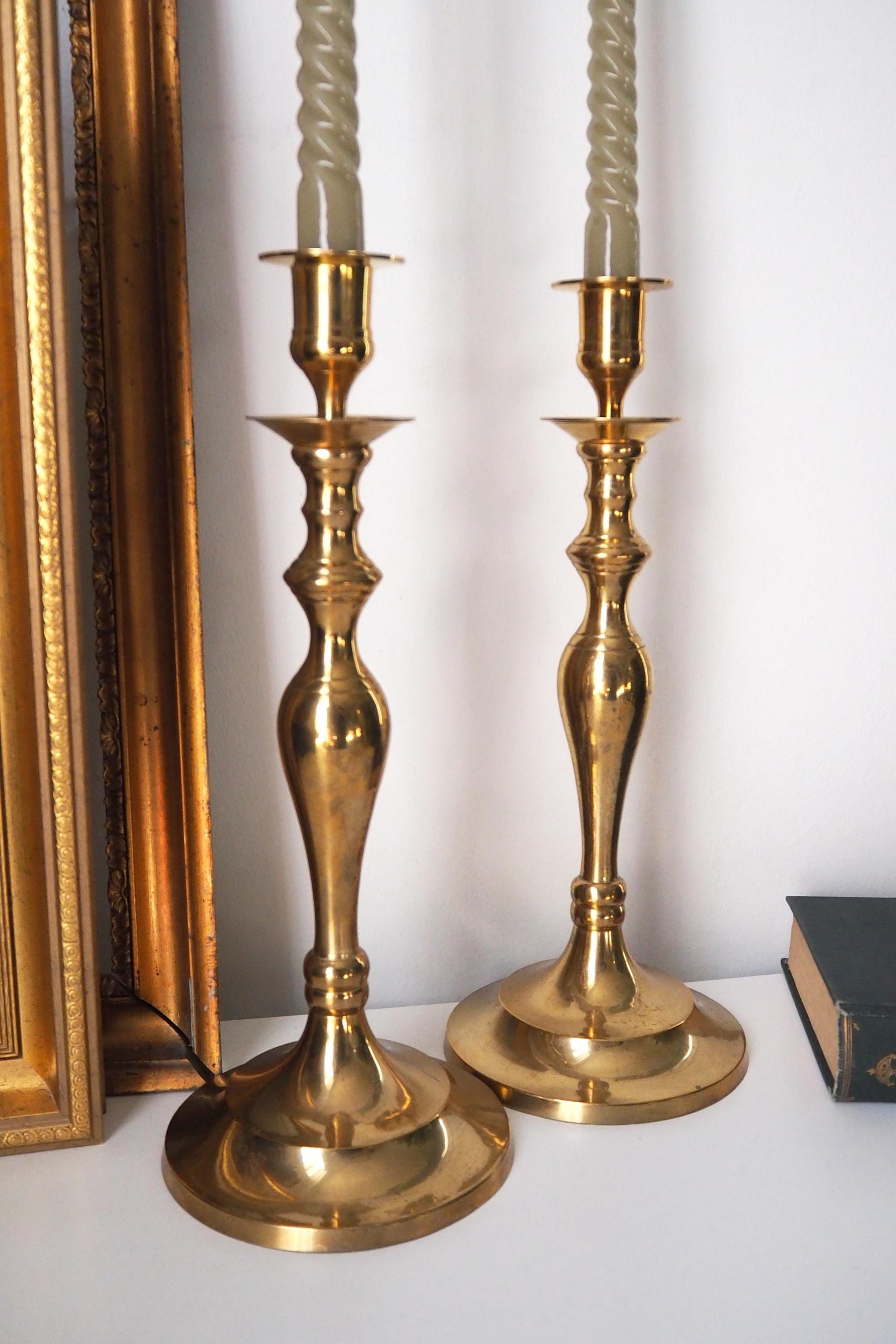 Vintage brass candlestick holders | Matching vintage candlestick holders | Brass candlestick holders | Tall brass candlestick holders
