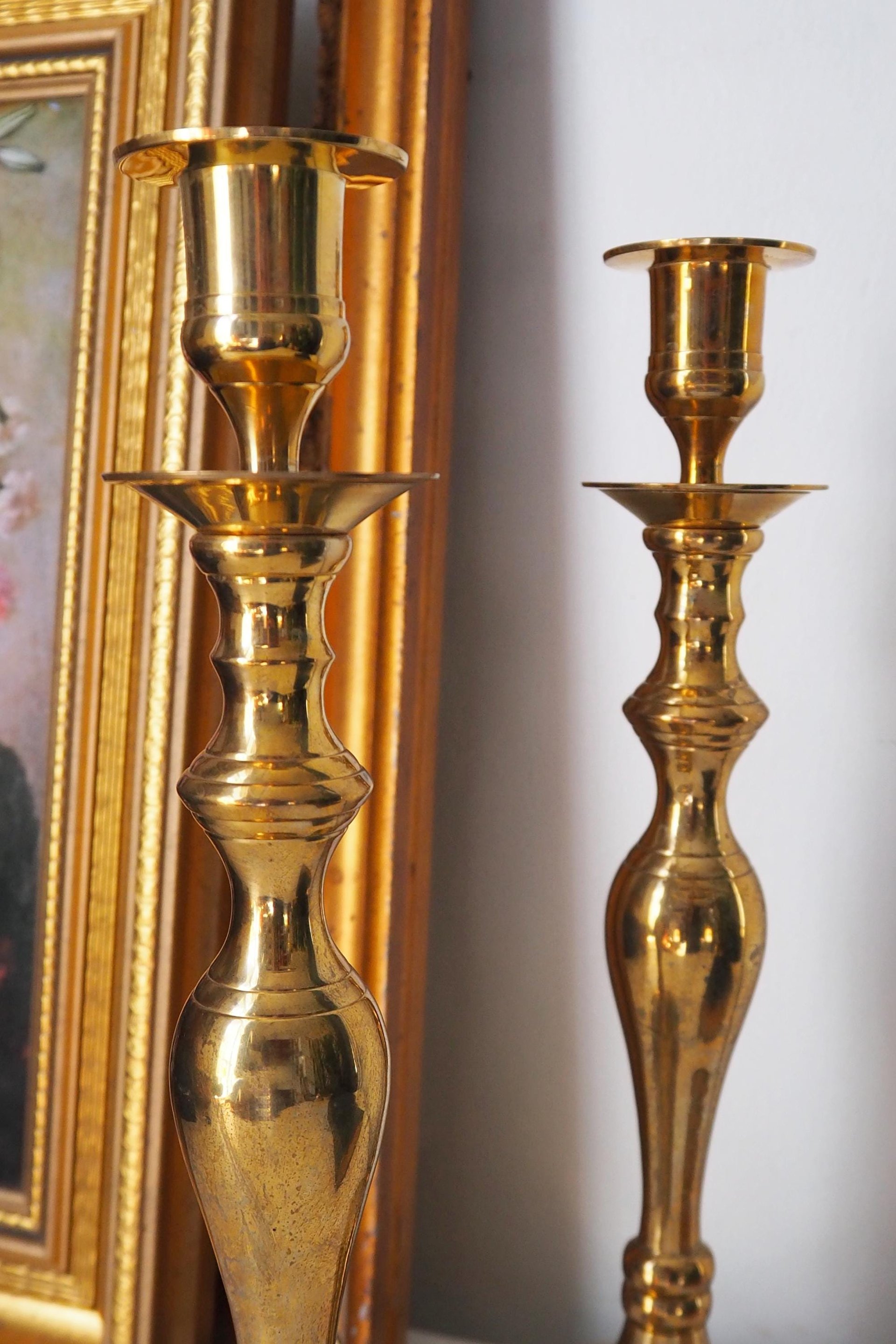 Vintage brass candlestick holders | Matching vintage candlestick holders | Brass candlestick holders | Tall brass candlestick holders