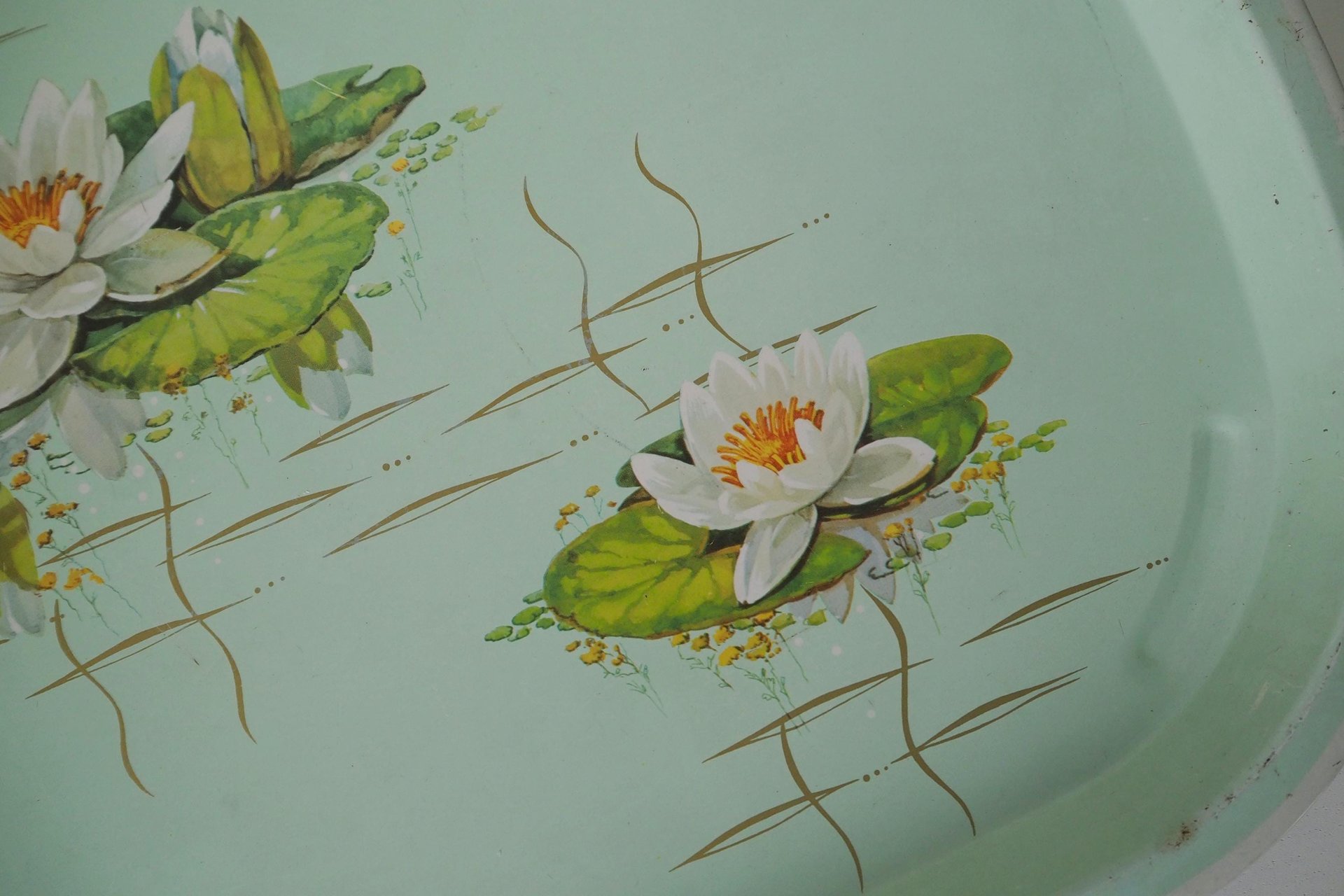 Vintage floral serving tray | Water lily tin tray | Large vintage tray | Retro tray | Made in England | Floral serving tray