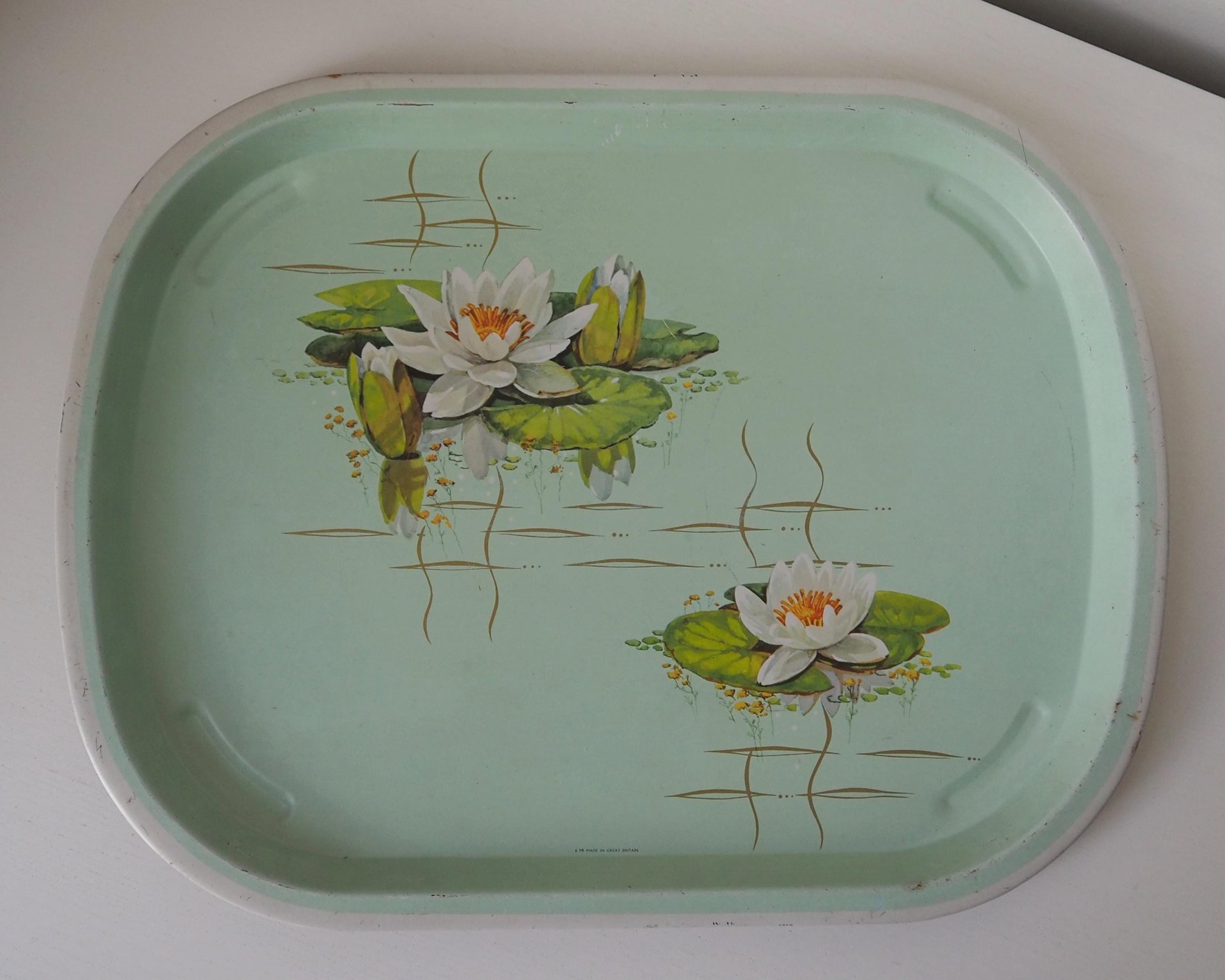 Vintage floral serving tray | Water lily tin tray | Large vintage tray | Retro tray | Made in England | Floral serving tray