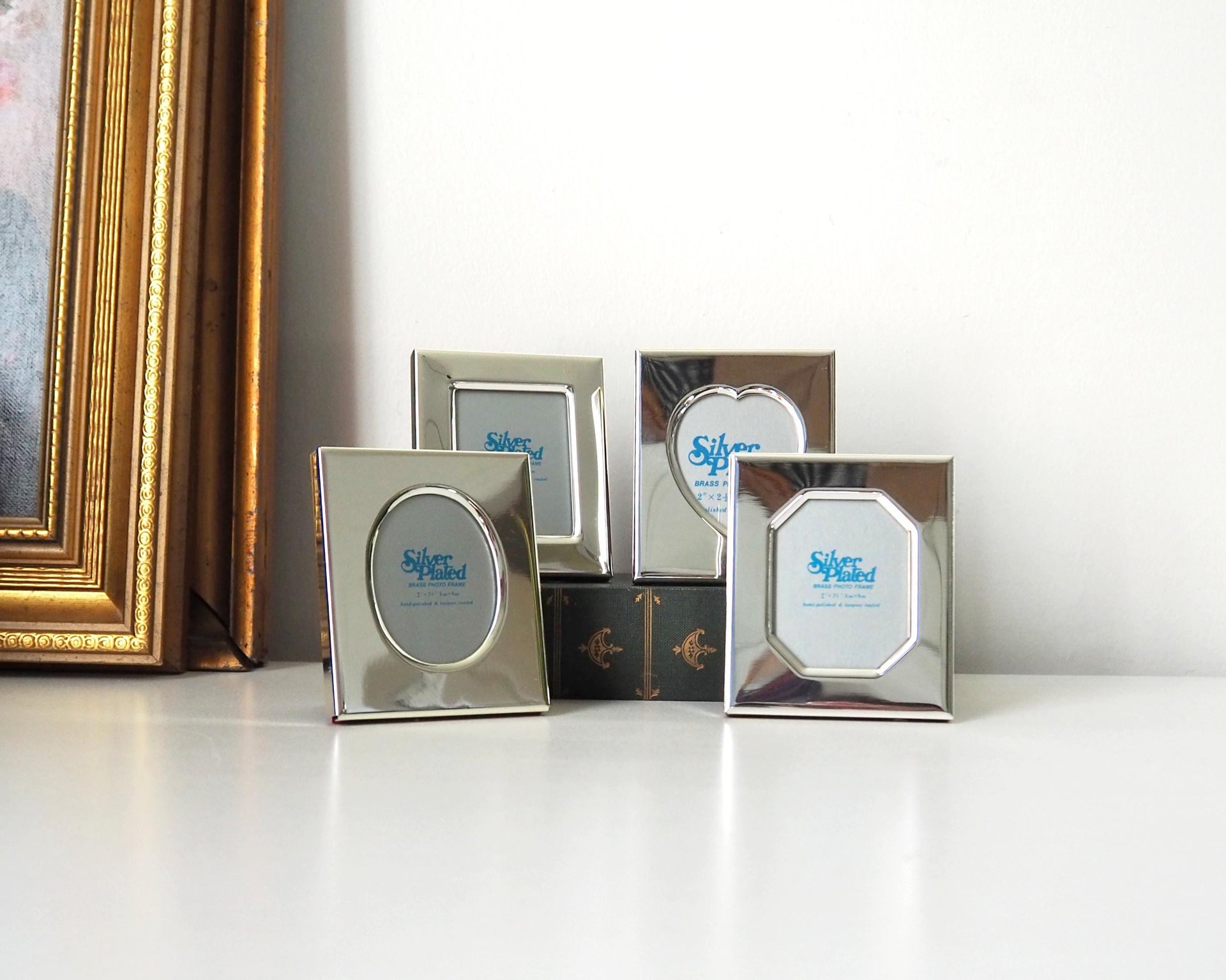 Vintage picture frames | Set of four silver plated frames | Silver plated picture frames | Tiny vintage picture frames