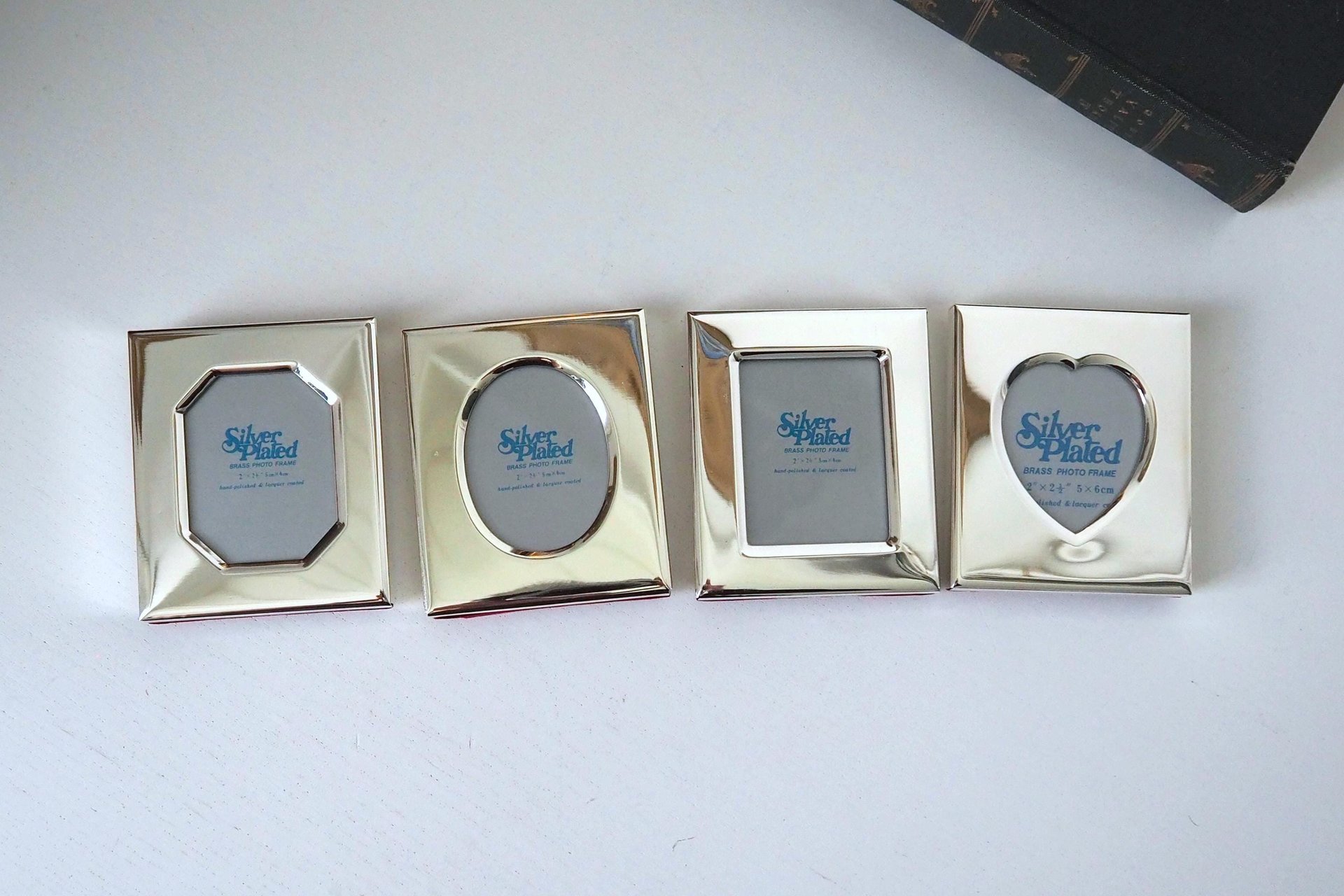 Vintage picture frames | Set of four silver plated frames | Silver plated picture frames | Tiny vintage picture frames