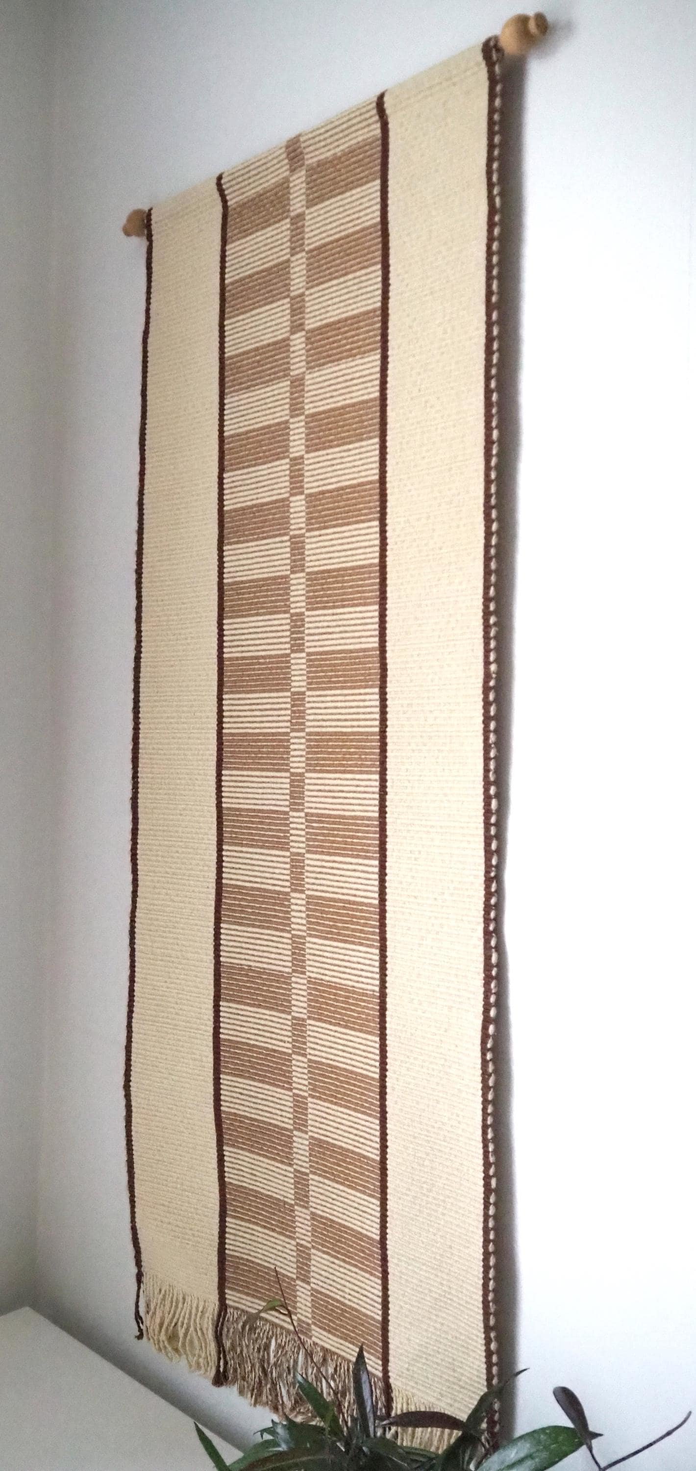 Vintage wall hanging | Large wall hanging | Scandinavian woven textile | Brown and beige wall hanging