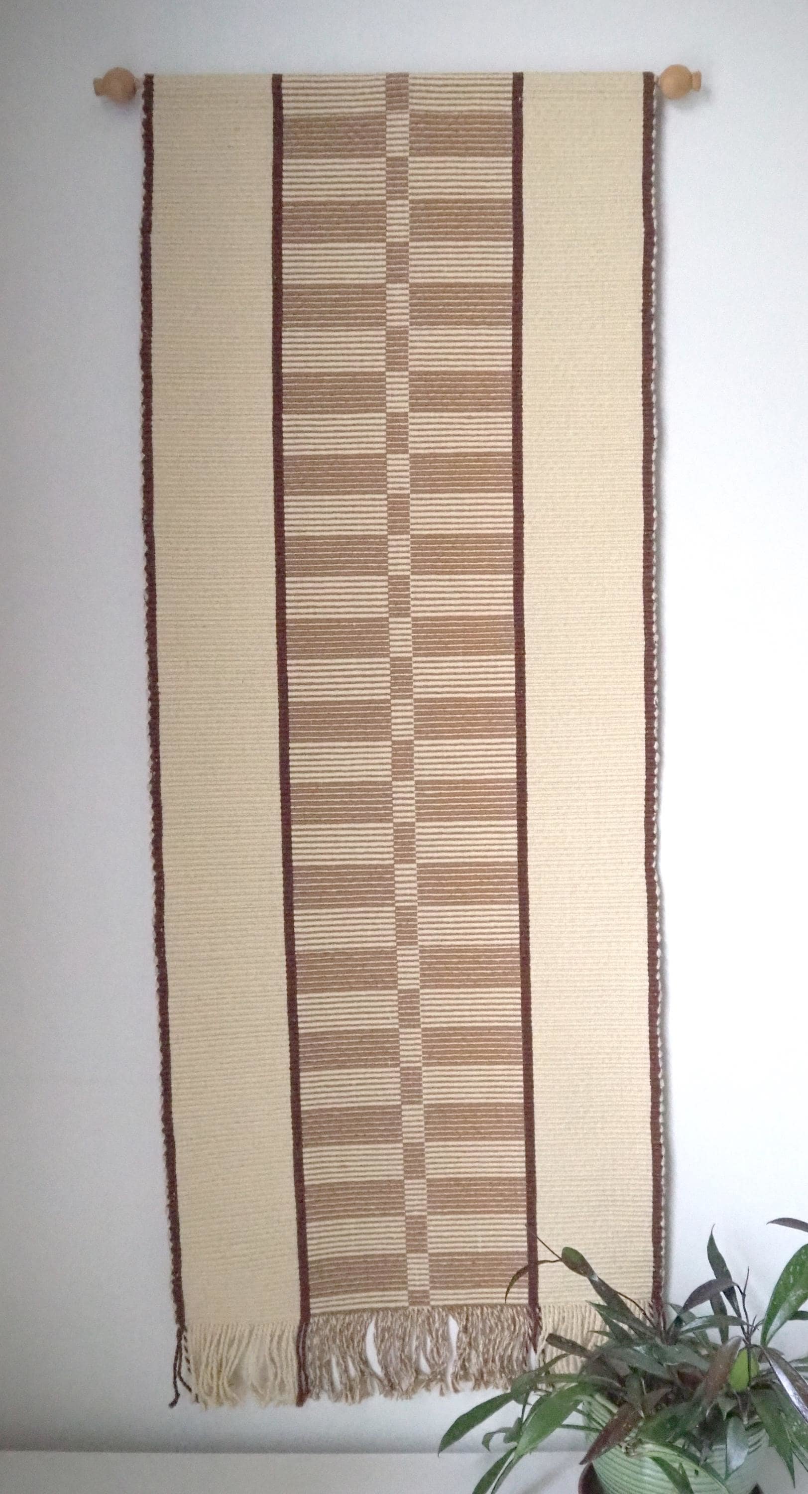 Vintage wall hanging | Large wall hanging | Scandinavian woven textile | Brown and beige wall hanging