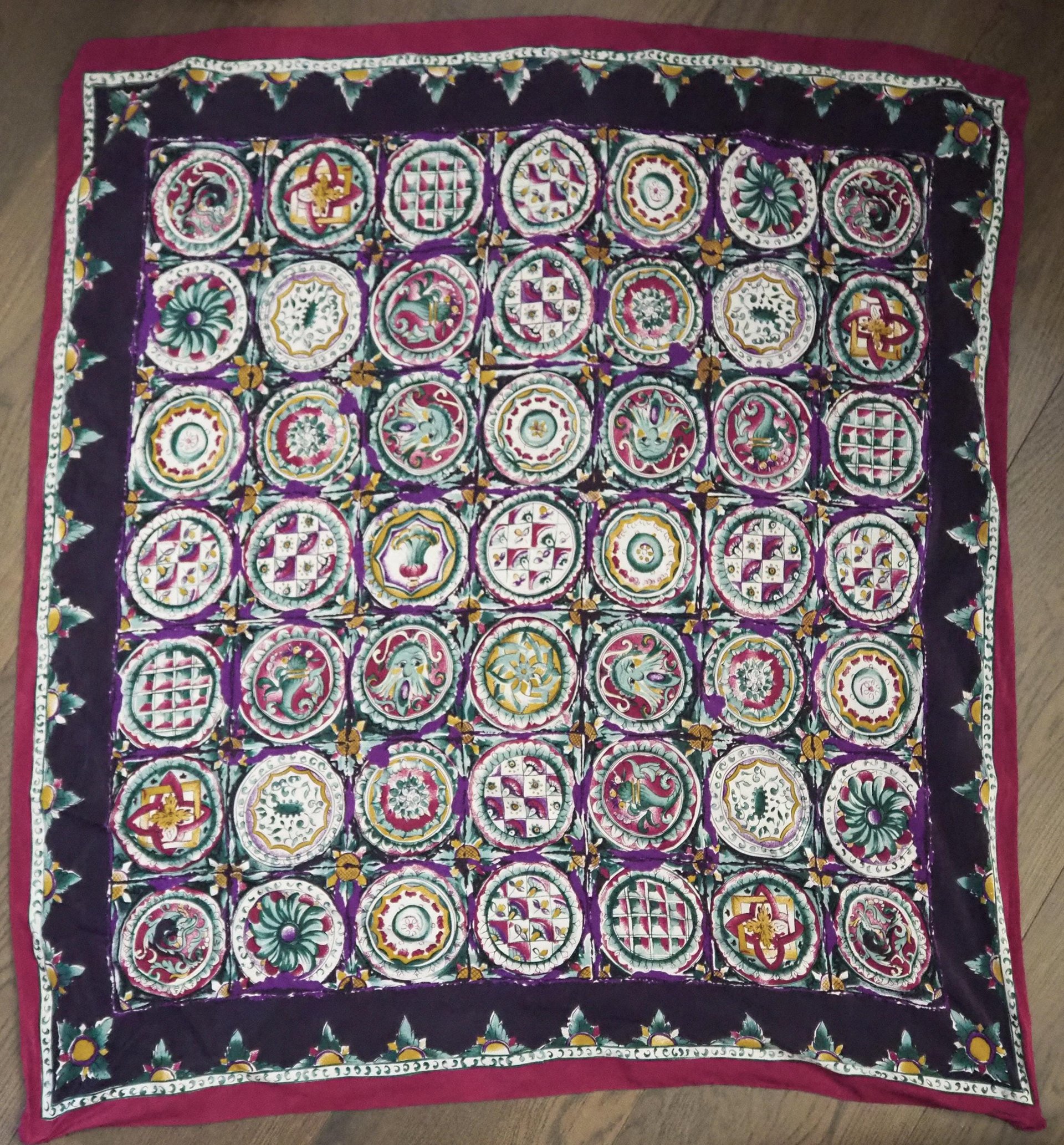 Vintage silk scarf | Purple silk scarf | Large vintage silk scarf | Made in Finland | Finnish silk scarf | Purple scarf