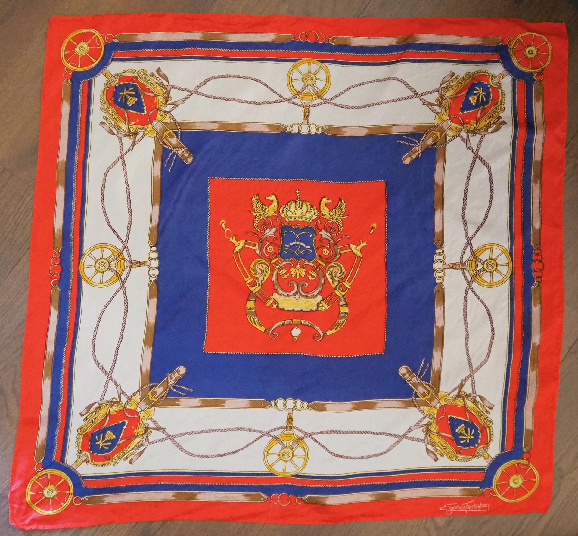 Vintage silk scarf | Vintage Egon von Furstenberg silk scarf | Large vintage silk scarf | Square silk scarf