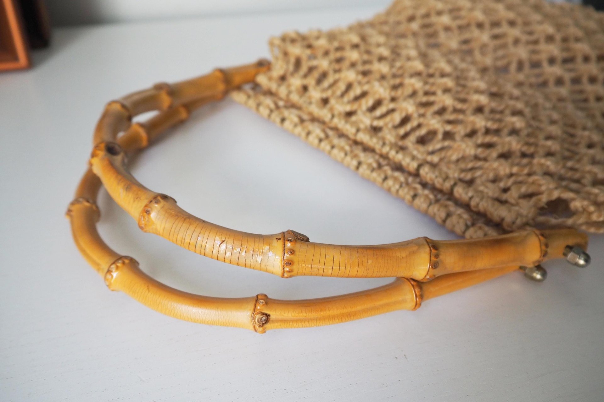 Vintage macrame bag | Bamboo and jute bag | Vintage bag with bamboo handles | Boho vintage bag | Macrame bag with bamboo handles