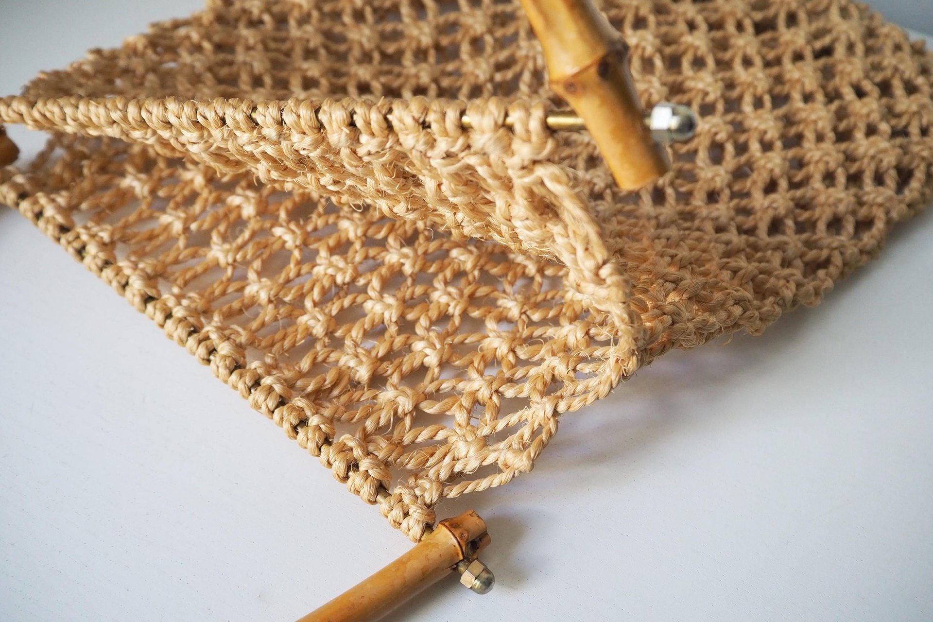 Vintage macrame bag | Bamboo and jute bag | Vintage bag with bamboo handles | Boho vintage bag | Macrame bag with bamboo handles