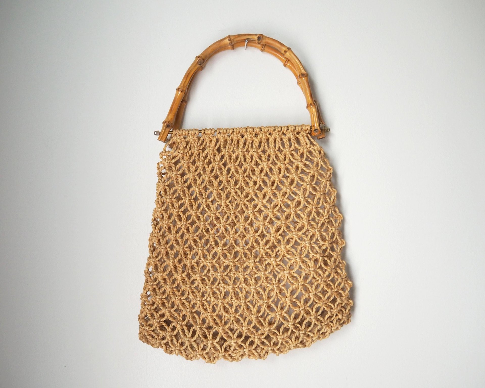 Vintage macrame bag | Bamboo and jute bag | Vintage bag with bamboo handles | Boho vintage bag | Macrame bag with bamboo handles