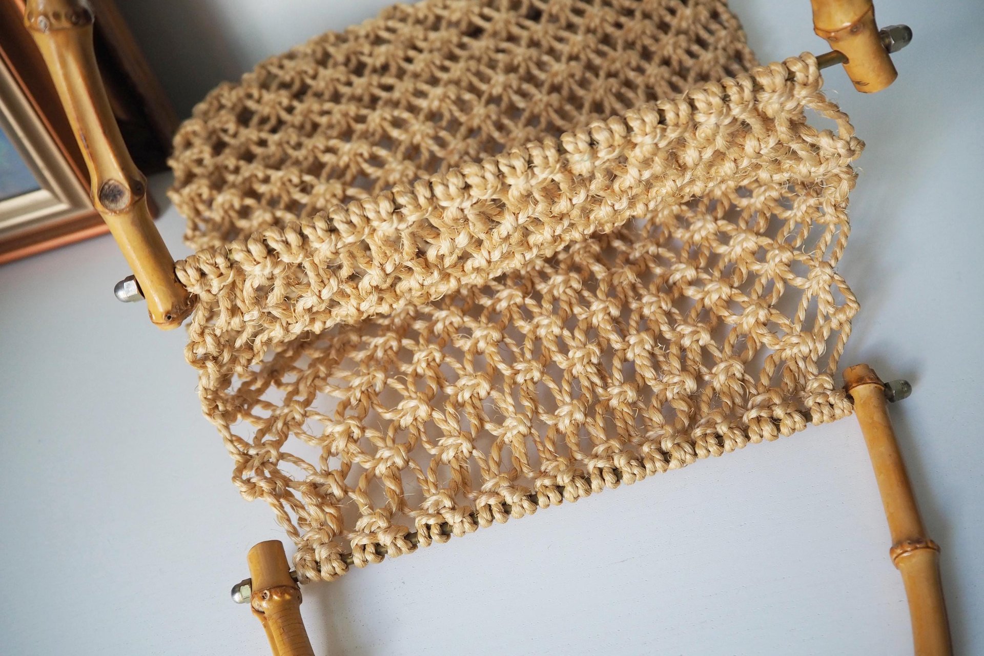 Vintage macrame bag | Bamboo and jute bag | Vintage bag with bamboo handles | Boho vintage bag | Macrame bag with bamboo handles