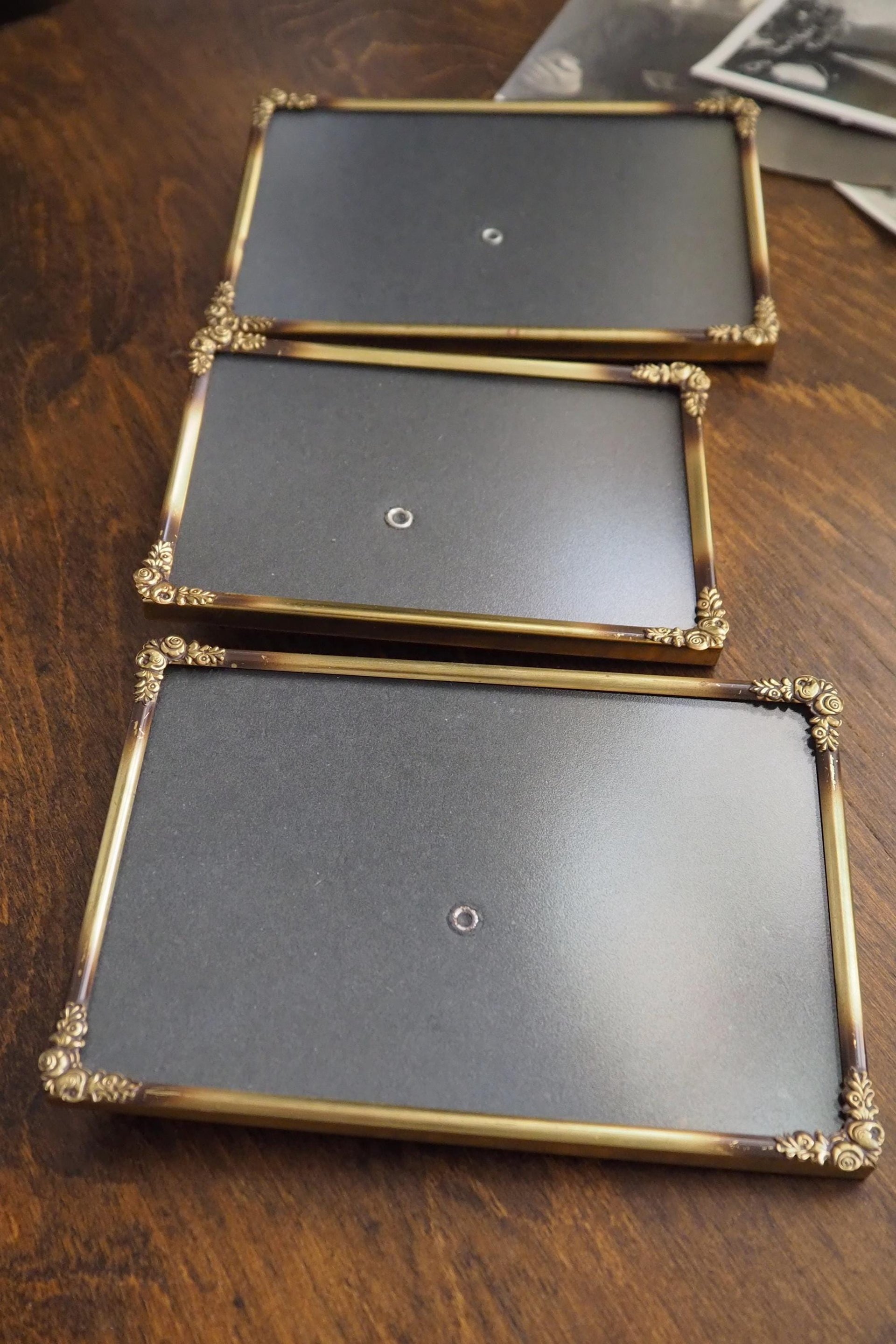 Set of three vintage brass photo frames | Brass photo frames | Vintage brass picture frames | Matching vintage frames