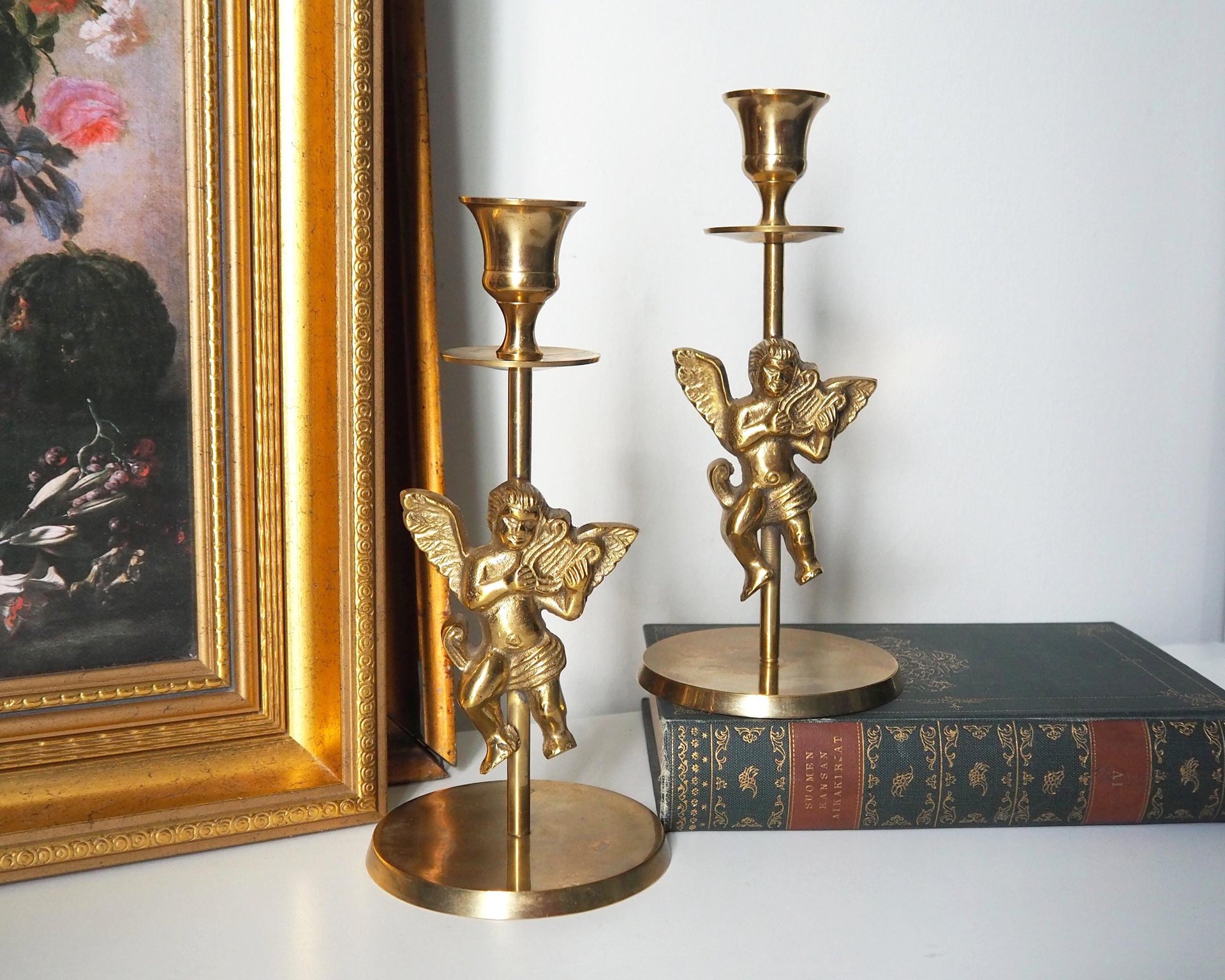 Vintage angel candlestick holders | Matching vintage candlestick holders | Brass candlestick holders | Angel brass candlestick holders