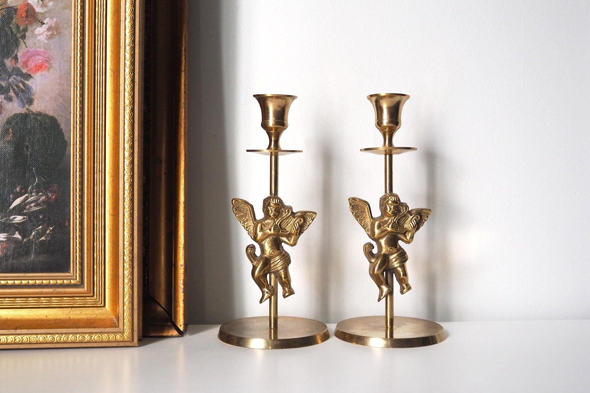 Vintage angel candlestick holders | Matching vintage candlestick holders | Brass candlestick holders | Angel brass candlestick holders