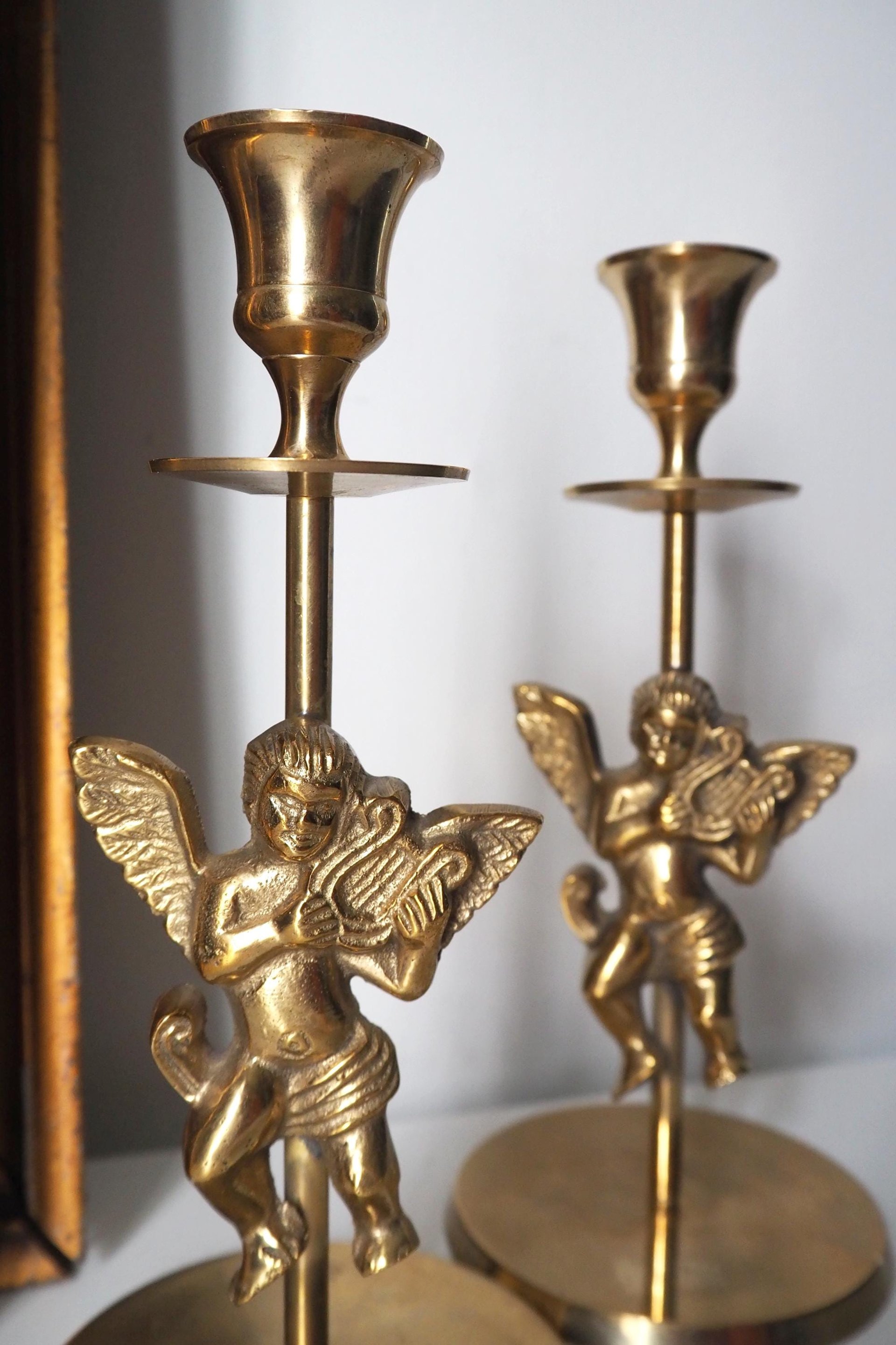 Vintage angel candlestick holders | Matching vintage candlestick holders | Brass candlestick holders | Angel brass candlestick holders