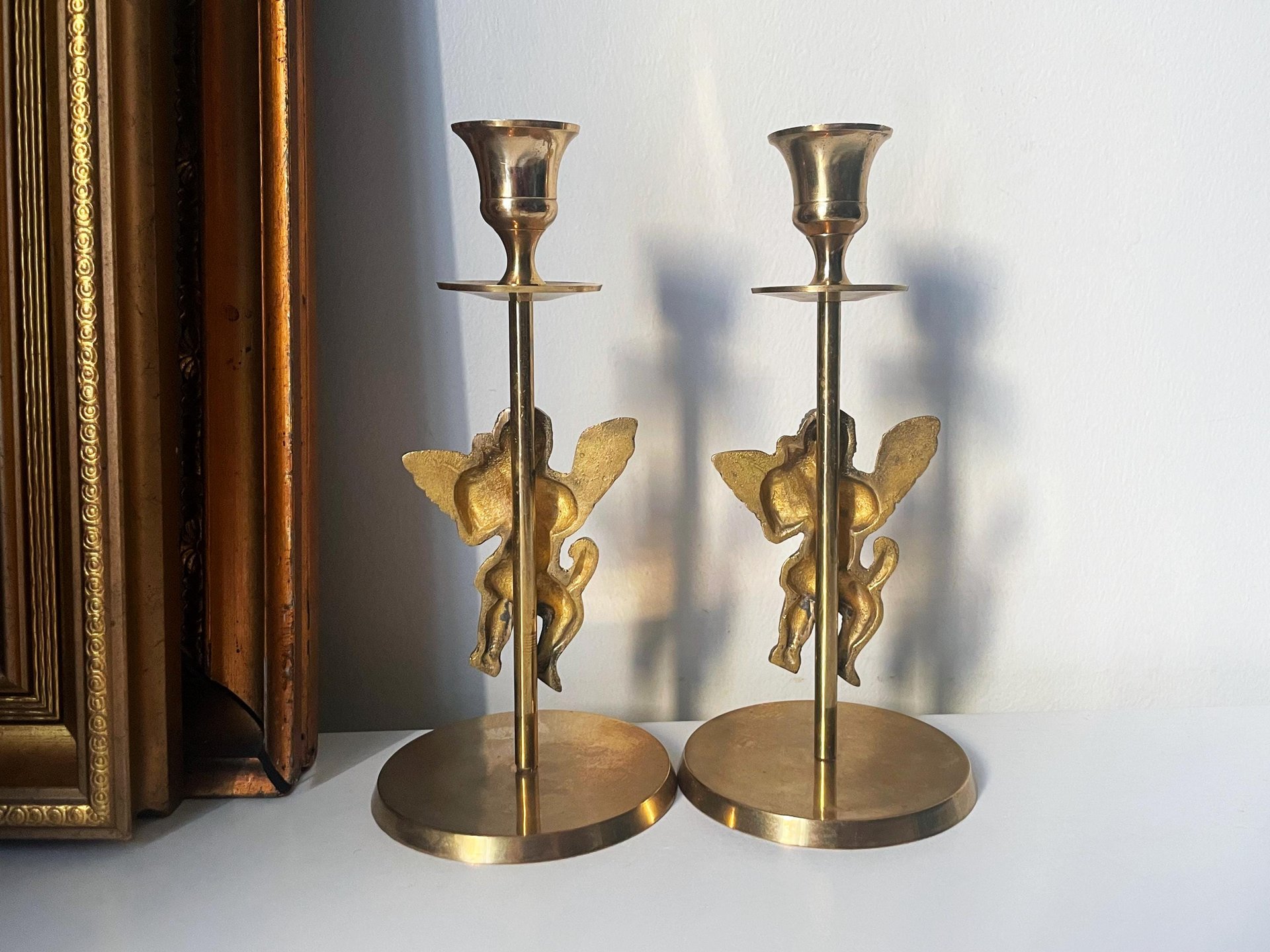 Vintage angel candlestick holders | Matching vintage candlestick holders | Brass candlestick holders | Angel brass candlestick holders