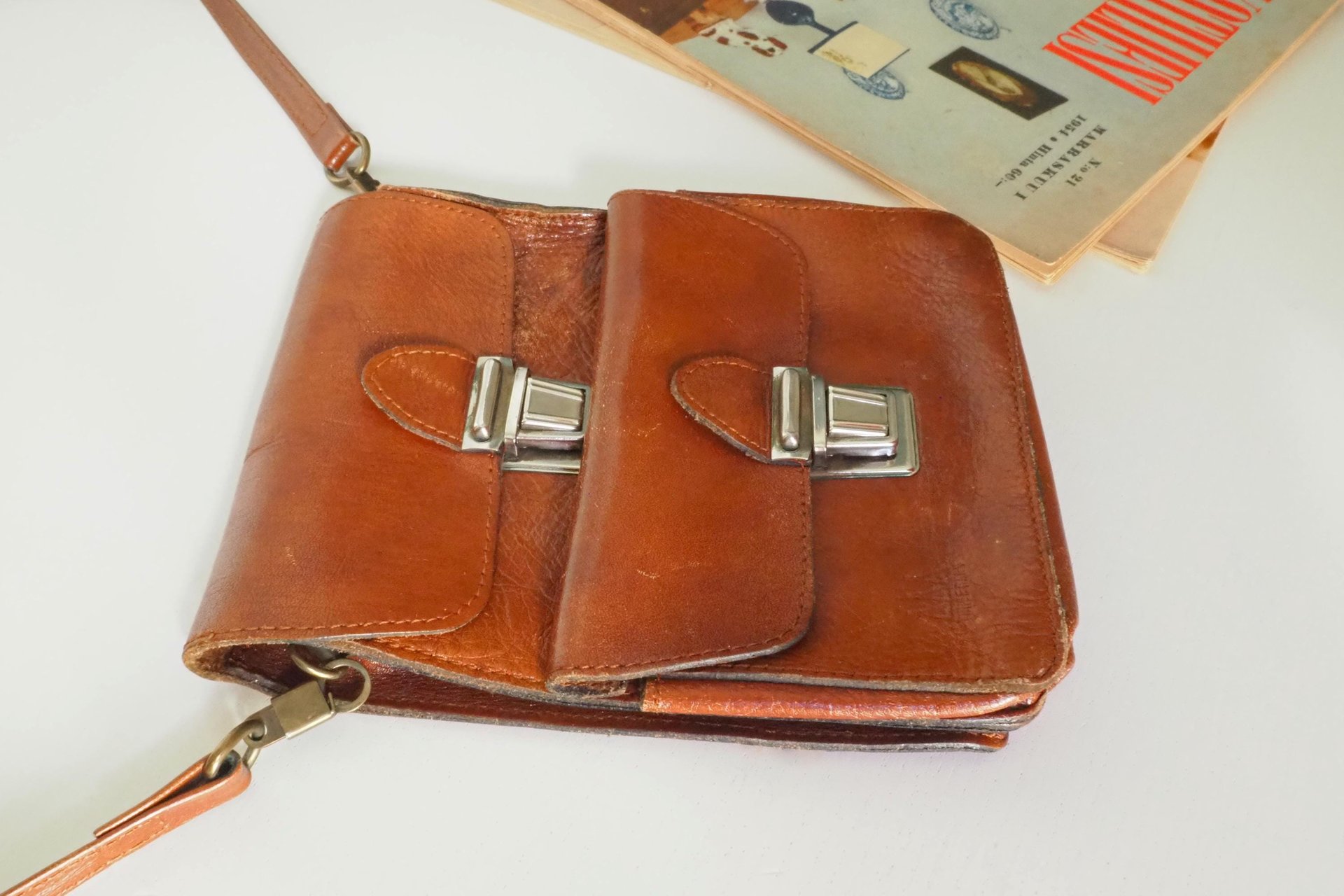 Vintage leather bag | Three Bags leather bag | Brown purse bag | Vintage leather crossbody bag | Vintage belt bag | Made in Finland