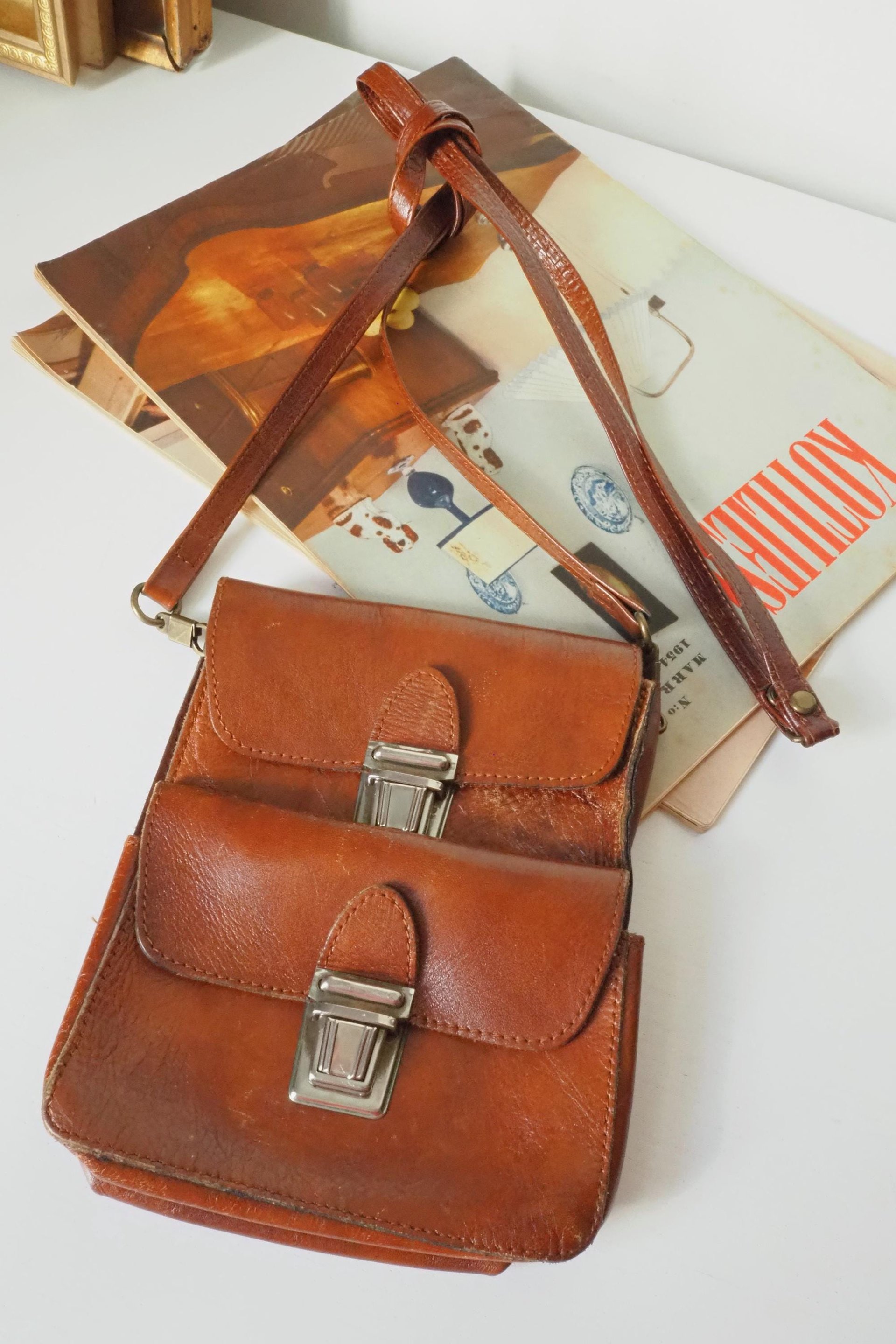 Vintage leather bag | Three Bags leather bag | Brown purse bag | Vintage leather crossbody bag | Vintage belt bag | Made in Finland
