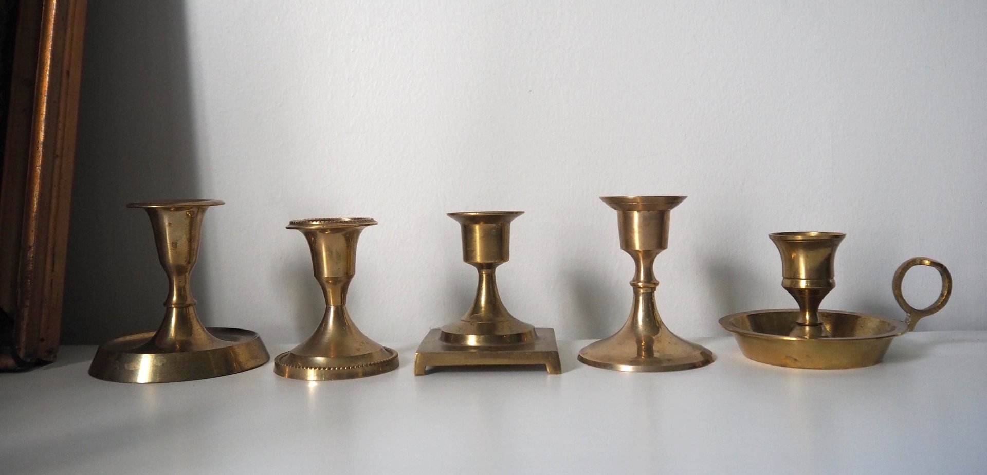 Set of five mismatched vintage candlestick holders | Small candlestick holders | Vintage brass candle holders | Mismatched candle holders