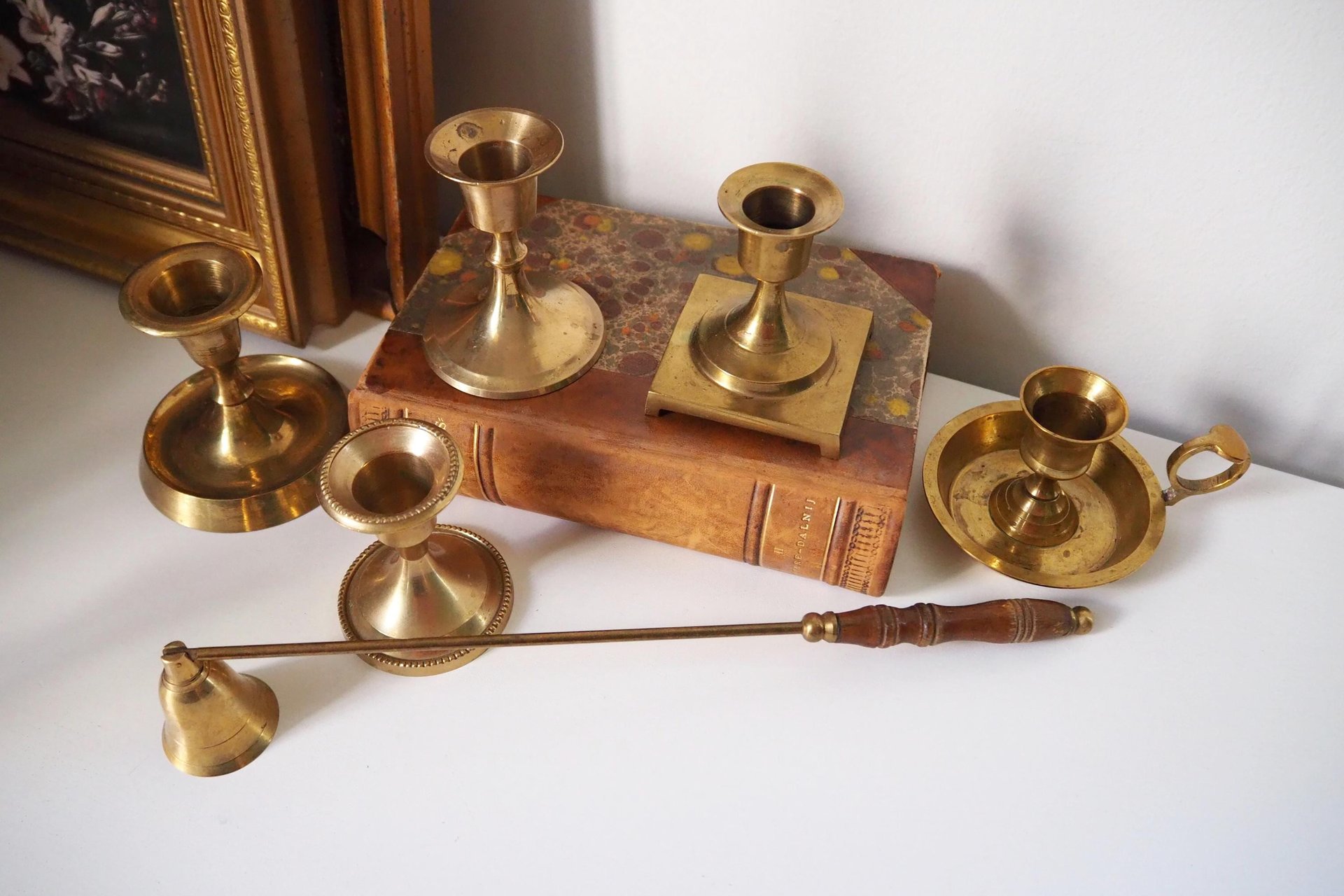 Set of five mismatched vintage candlestick holders | Small candlestick holders | Vintage brass candle holders | Mismatched candle holders