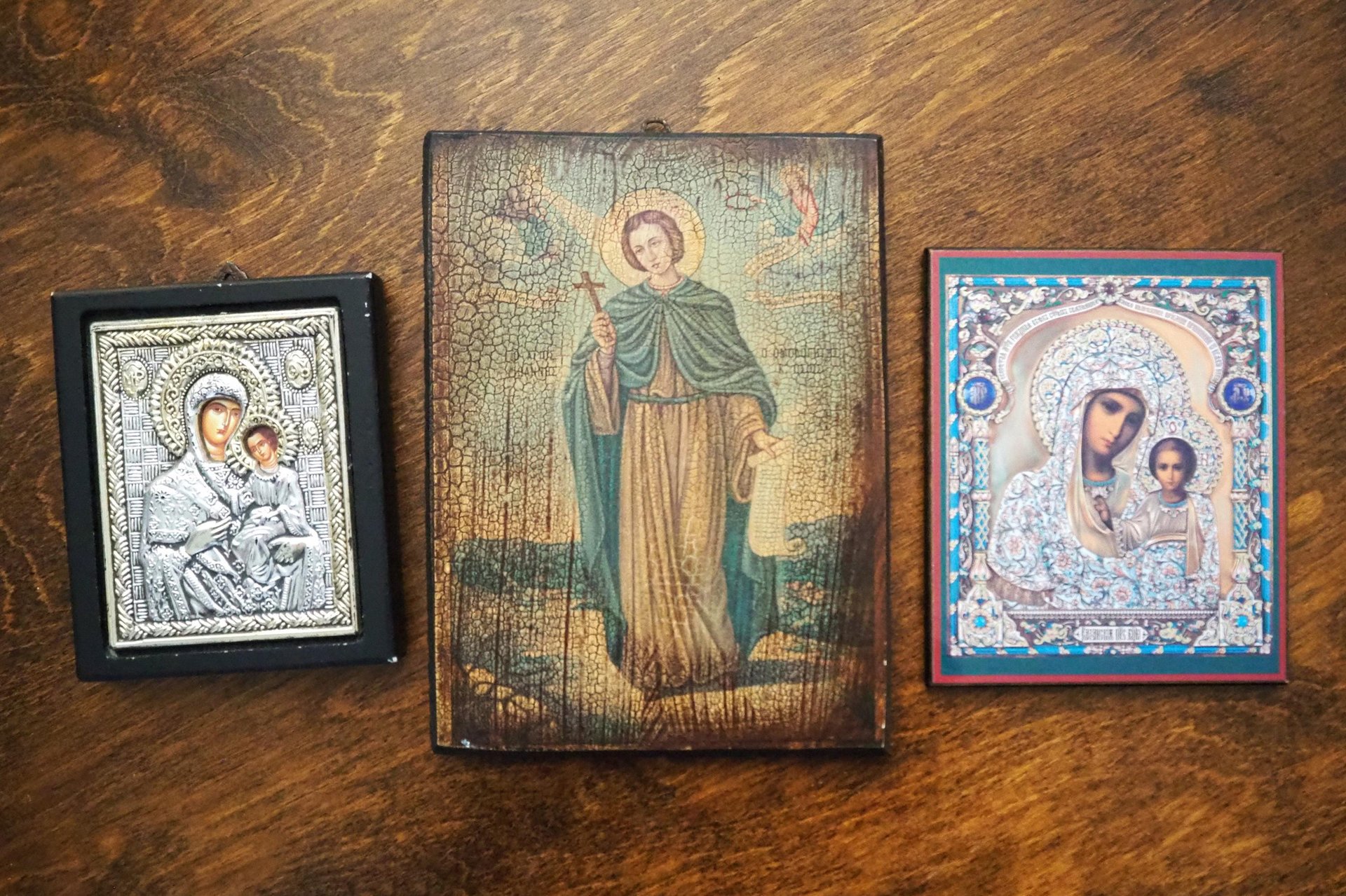 Vintage religious icons | Set of three small vintage Orthodox icons | Wooden religious icons | Vintage wooden icons | Small vintage icons