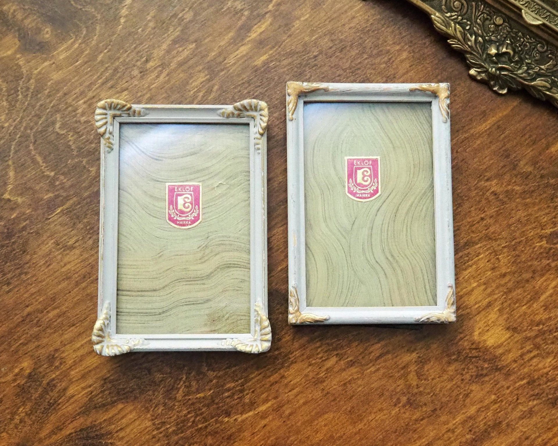 Set of two vintage frames | Vintage wooden picture frames | Vintage Eklöf photo frame | Made in Finland | Mismatched photo frames