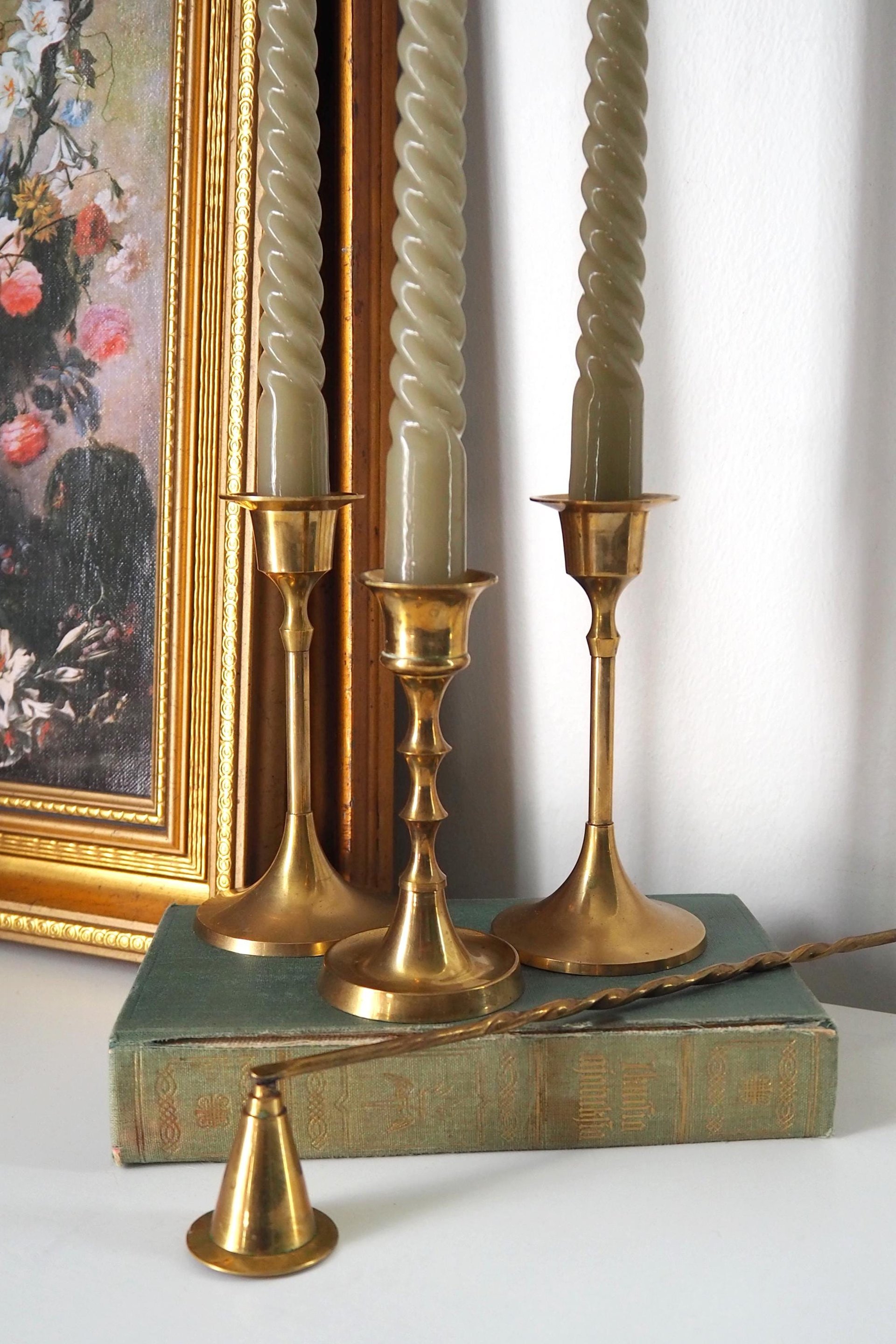 Set of three mismatched vintage candlesticks | Candle holders | Vintage brass candle holders | Mismatched brass candle holders