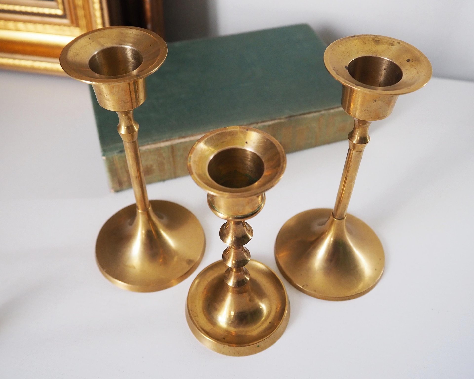 Set of three mismatched vintage candlesticks | Candle holders | Vintage brass candle holders | Mismatched brass candle holders