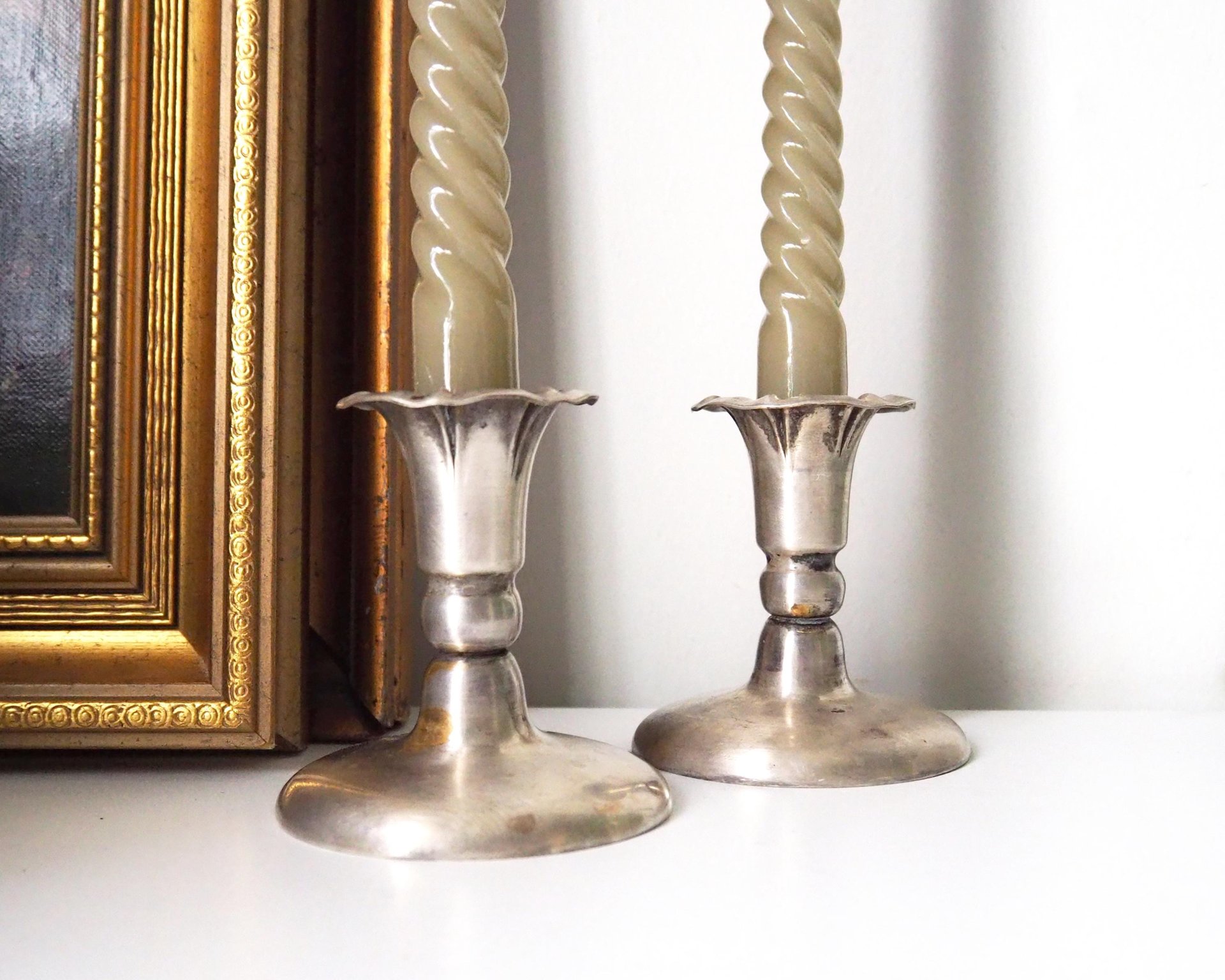 Set of two vintage candlestick holders | Silver plated candlestick holders | Simple silver tone candlestick holders | Vintage candle holders