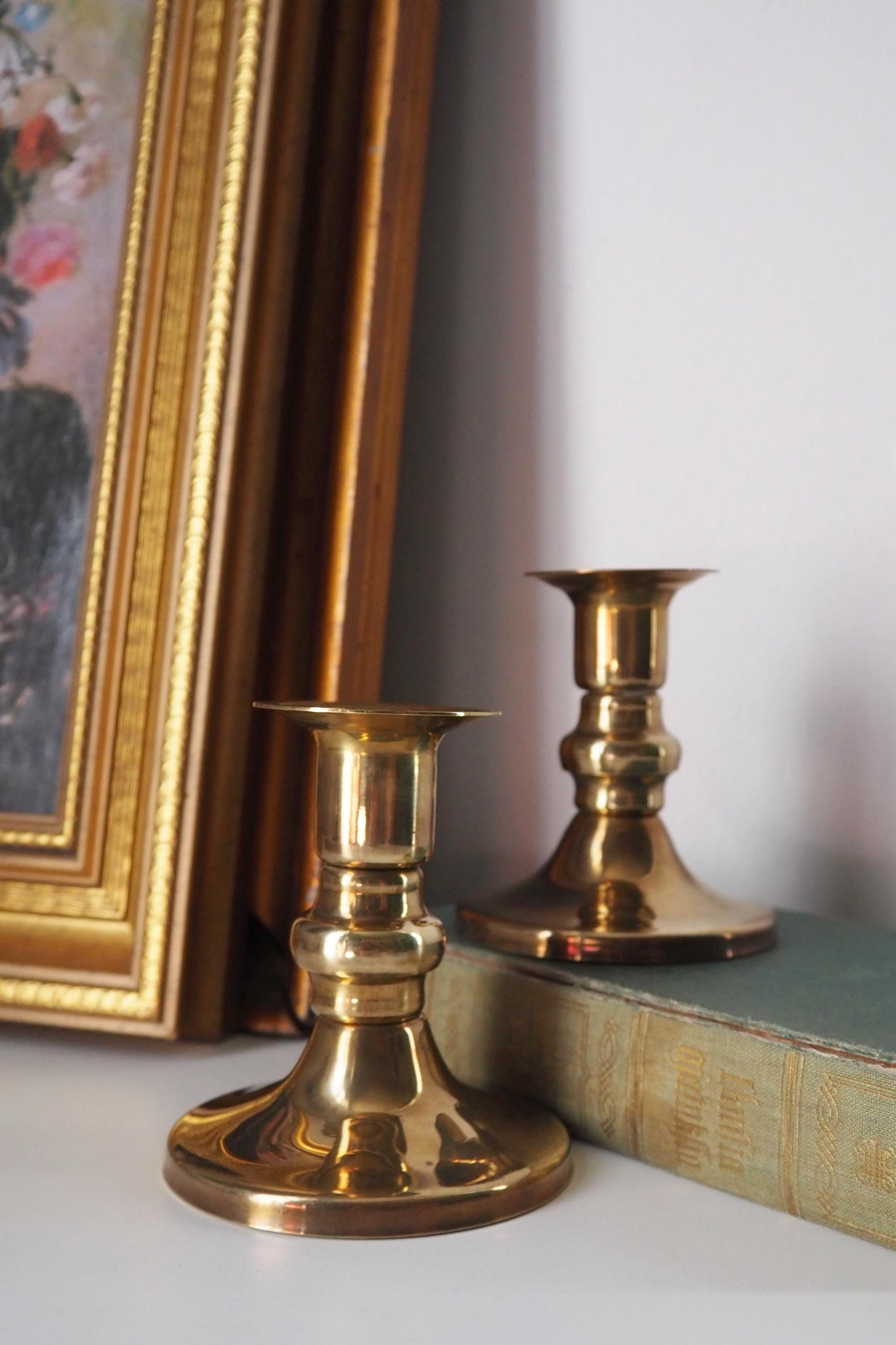 Pair of vintage candlestick holders | Brass candlestick holders | Simple brass candlestick holders