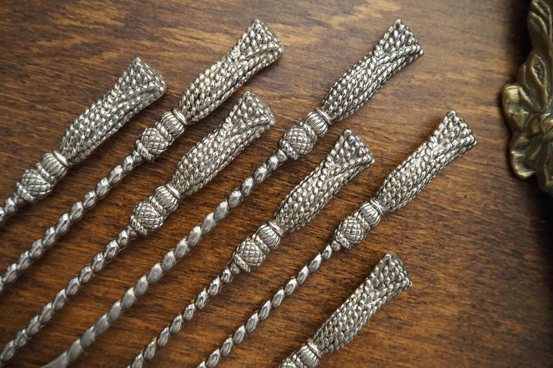Set of seven vintage spoons | Silea tassel twisted handle spoons | Long vintage spoons | Silea spoons | Vintage dessert spoons