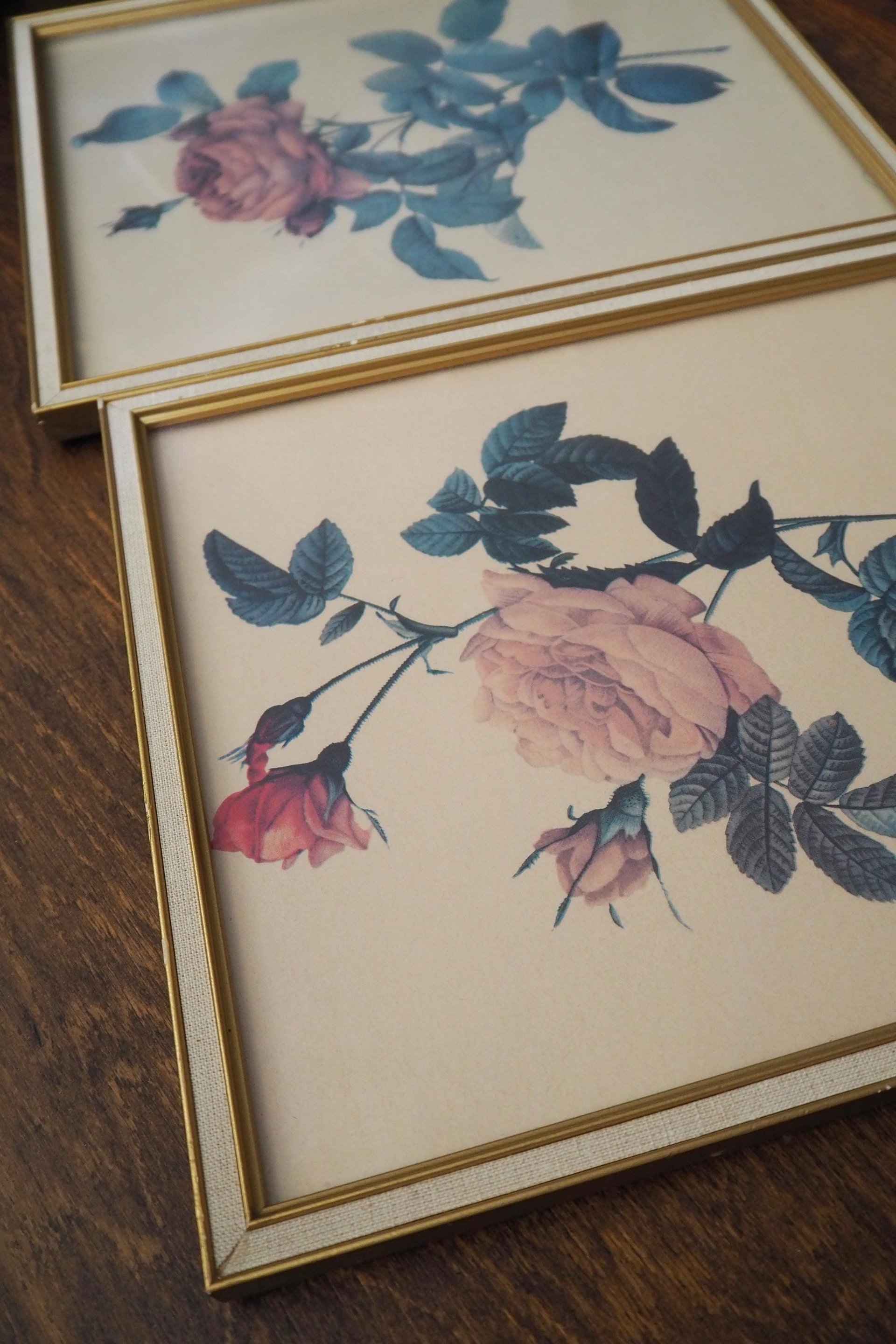 Set of two vintage framed rose prints | Framed floral wall art | Vintage rose prints wall art | Vintage Redoute roses prints