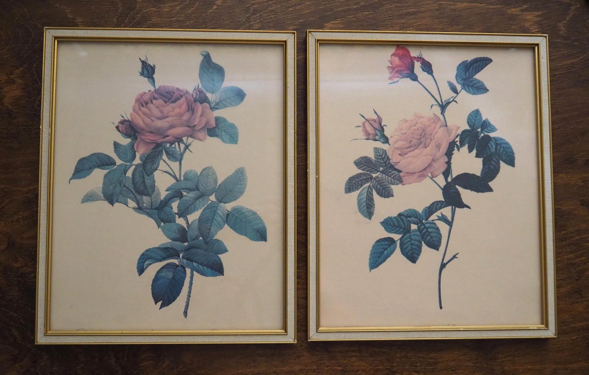 Set of two vintage framed rose prints | Framed floral wall art | Vintage rose prints wall art | Vintage Redoute roses prints