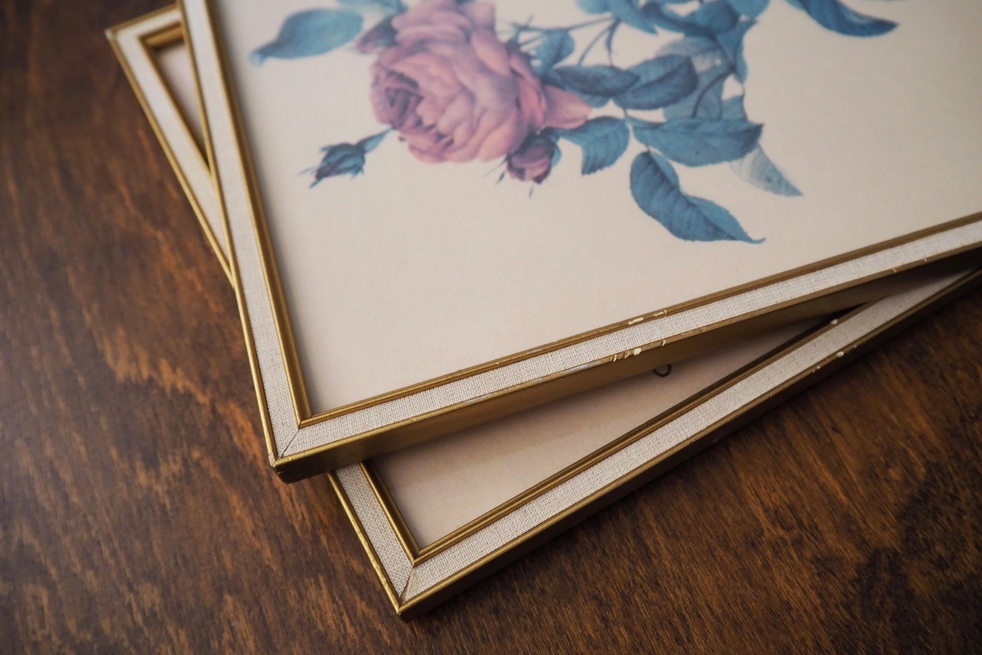 Set of two vintage framed rose prints | Framed floral wall art | Vintage rose prints wall art | Vintage Redoute roses prints
