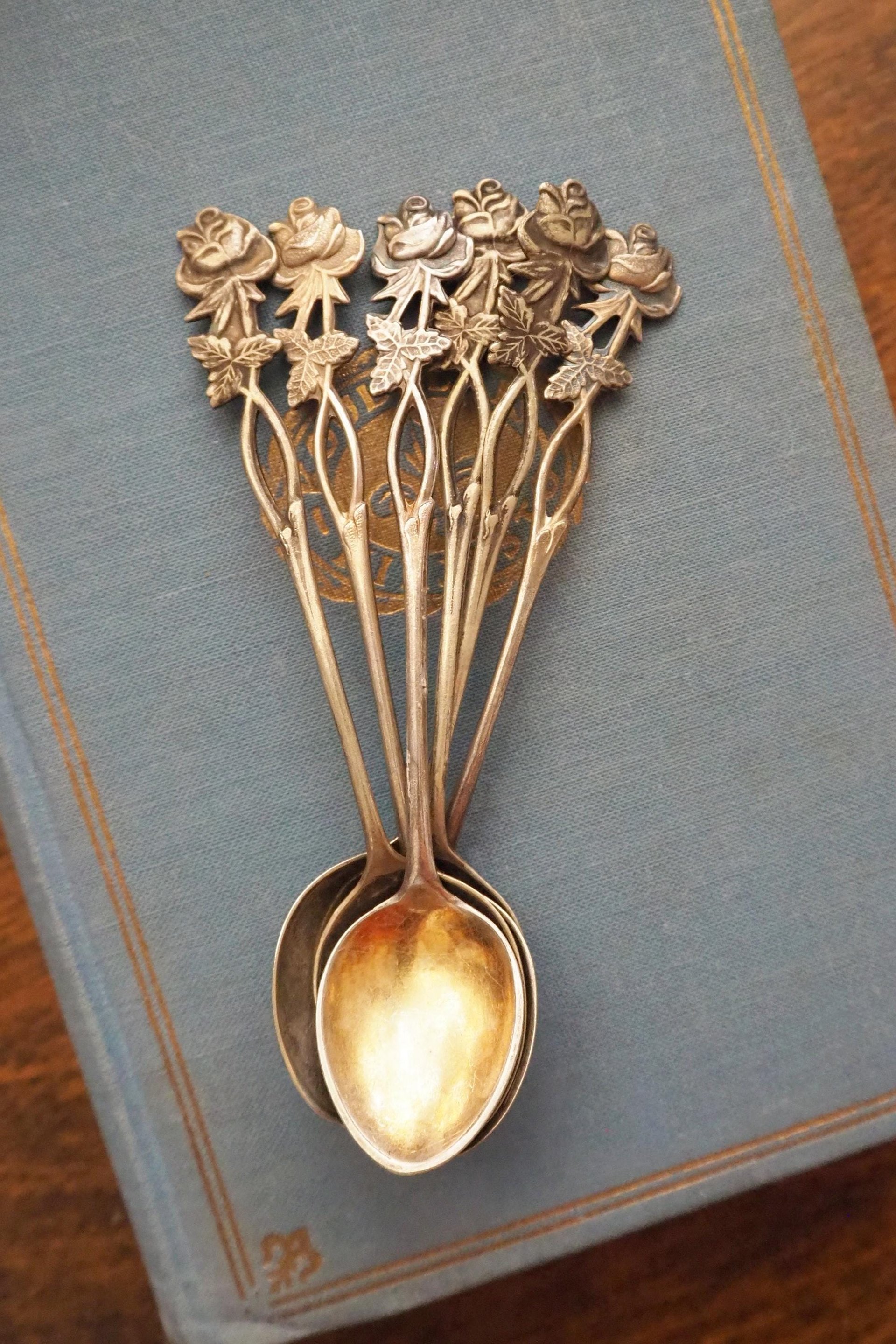 Set of six vintage teaspoons | Vintage alpacca silver teaspoons | Vintage teaspoons | Rose teaspoon set | Vintage alpacca teaspoons