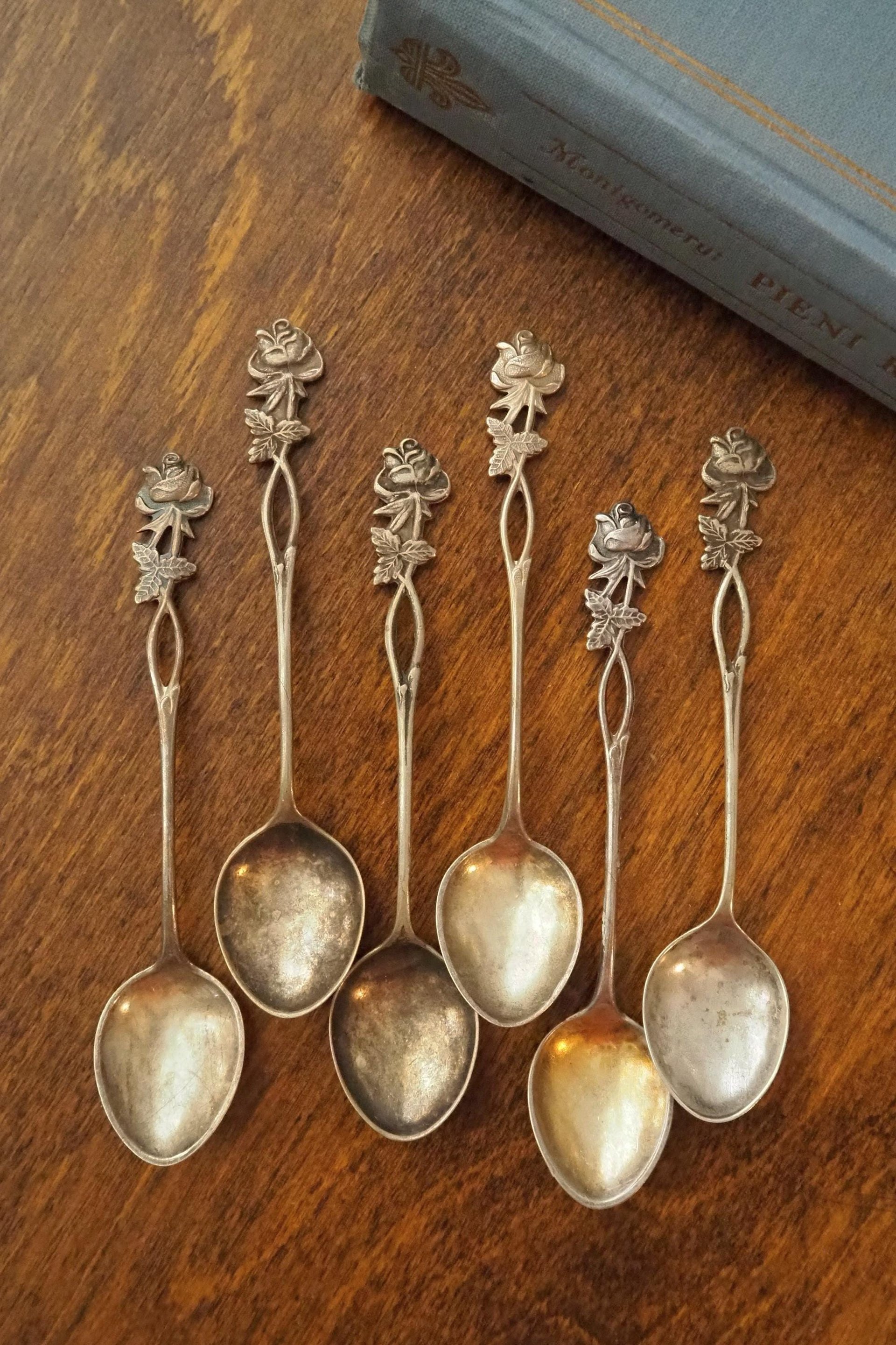 Set of six vintage teaspoons | Vintage alpacca silver teaspoons | Vintage teaspoons | Rose teaspoon set | Vintage alpacca teaspoons