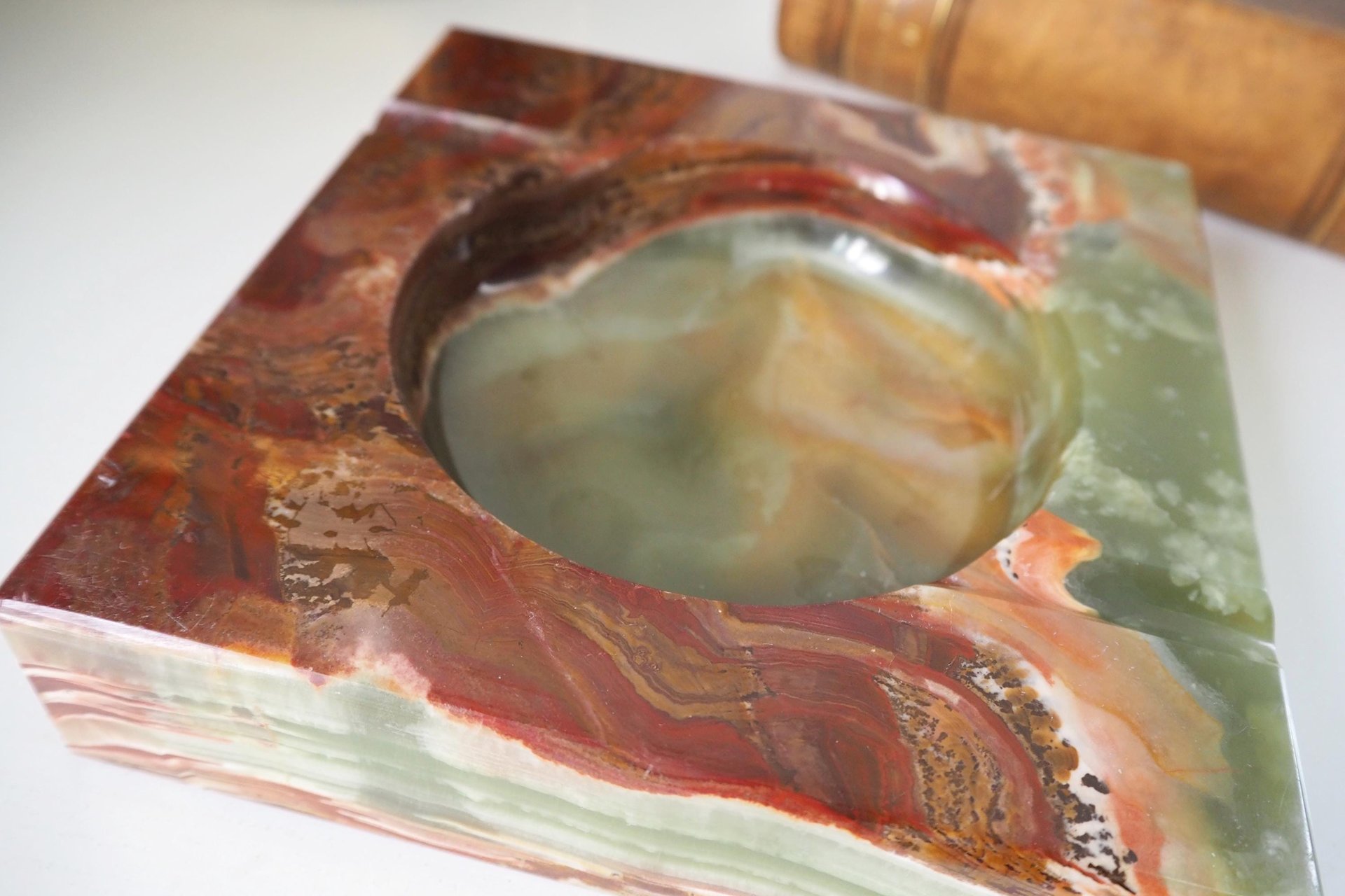 Vintage onyx marble ashtray | Large onyx ashtray | Large marble ashtray | Red and green onyx ashtray | Vintage ashtray