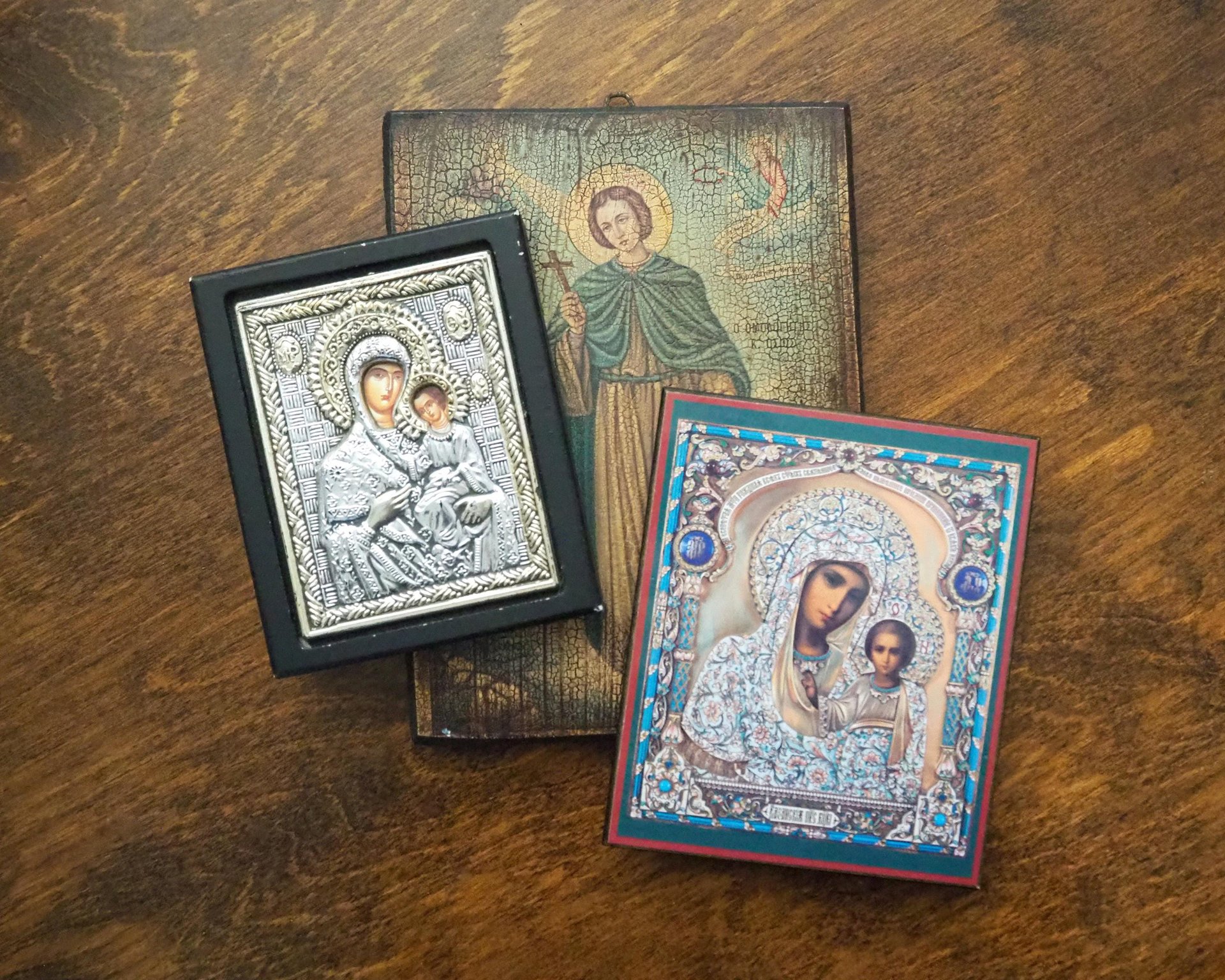 Vintage religious icons | Set of three small vintage Orthodox icons | Wooden religious icons | Vintage wooden icons | Small vintage icons