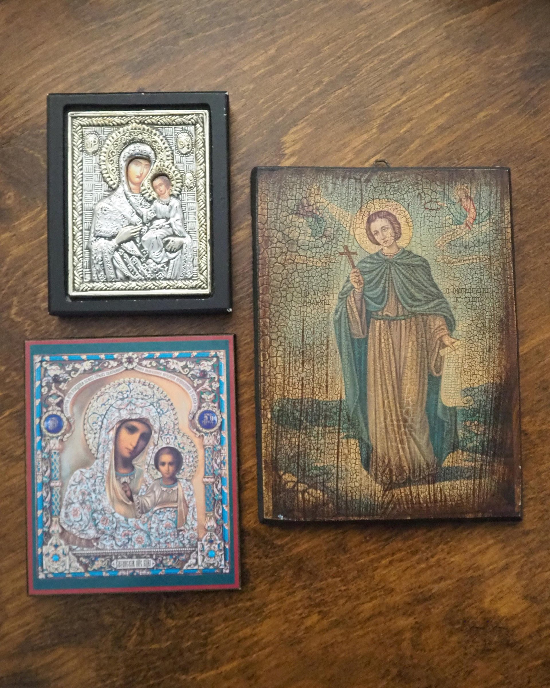 Vintage religious icons | Set of three small vintage Orthodox icons | Wooden religious icons | Vintage wooden icons | Small vintage icons