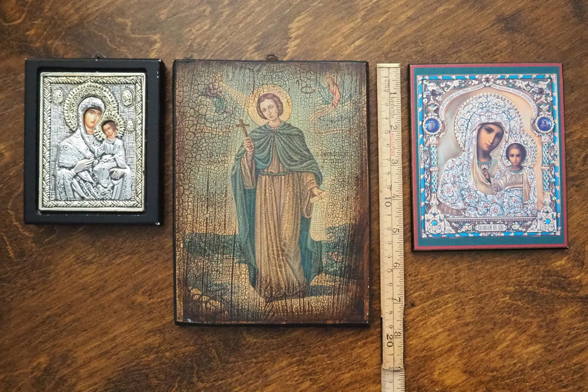 Vintage religious icons | Set of three small vintage Orthodox icons | Wooden religious icons | Vintage wooden icons | Small vintage icons