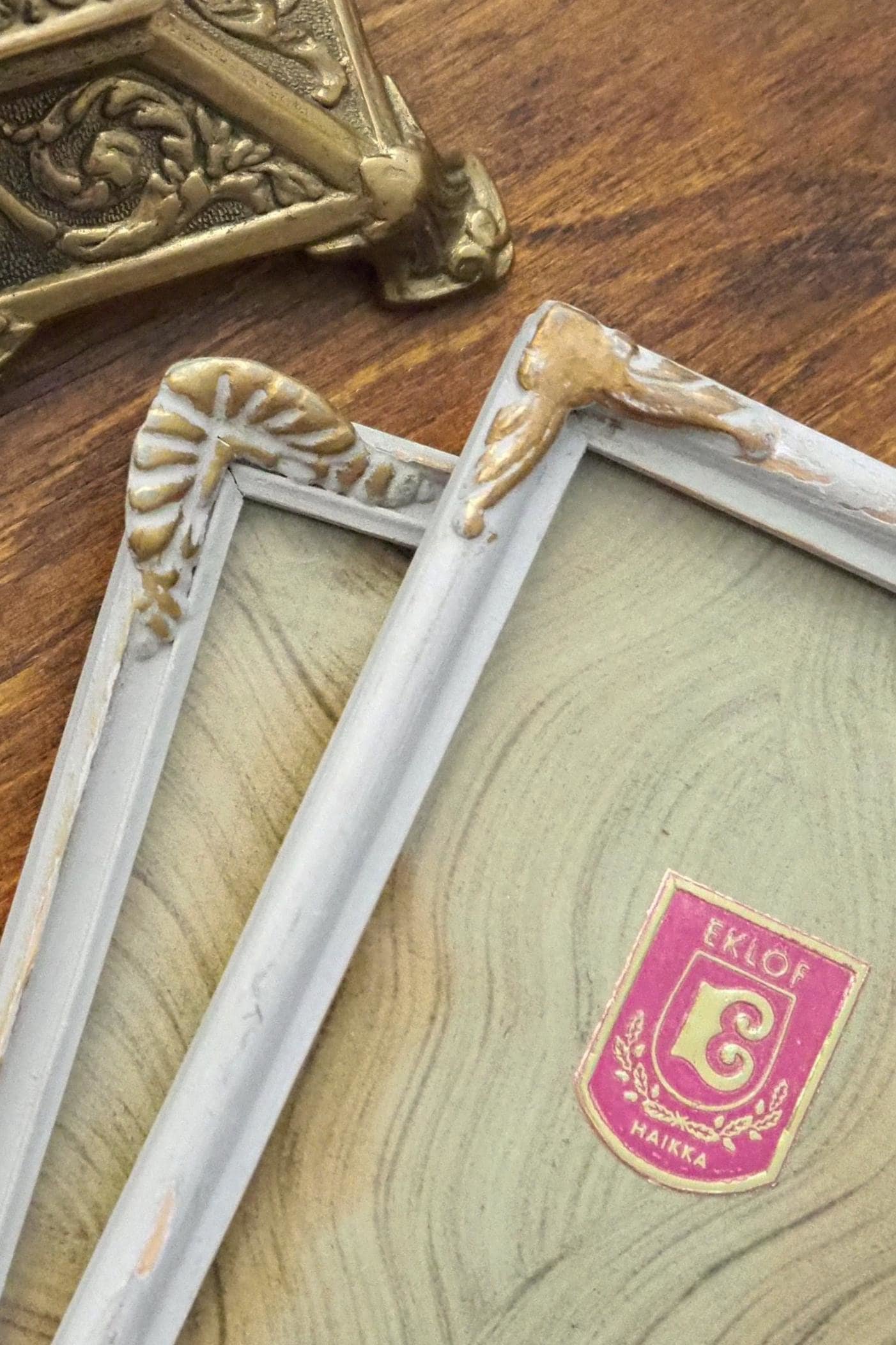 Set of two vintage frames | Vintage wooden picture frames | Vintage Eklöf photo frame | Made in Finland | Mismatched photo frames