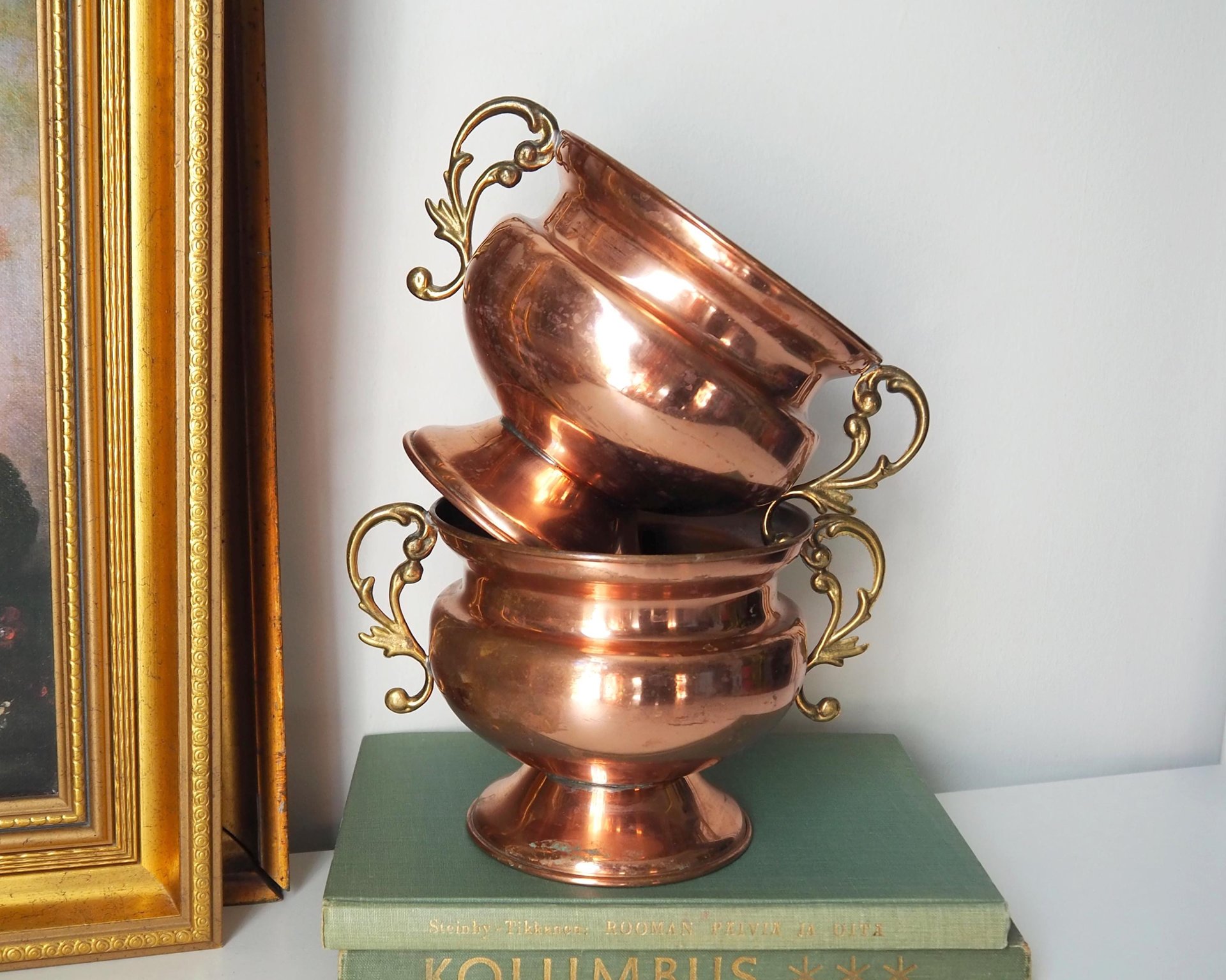 Set of two vintage copper planters | Vintage footed bowls | Matching copper planters | Vintage footed planters | Vintage planters