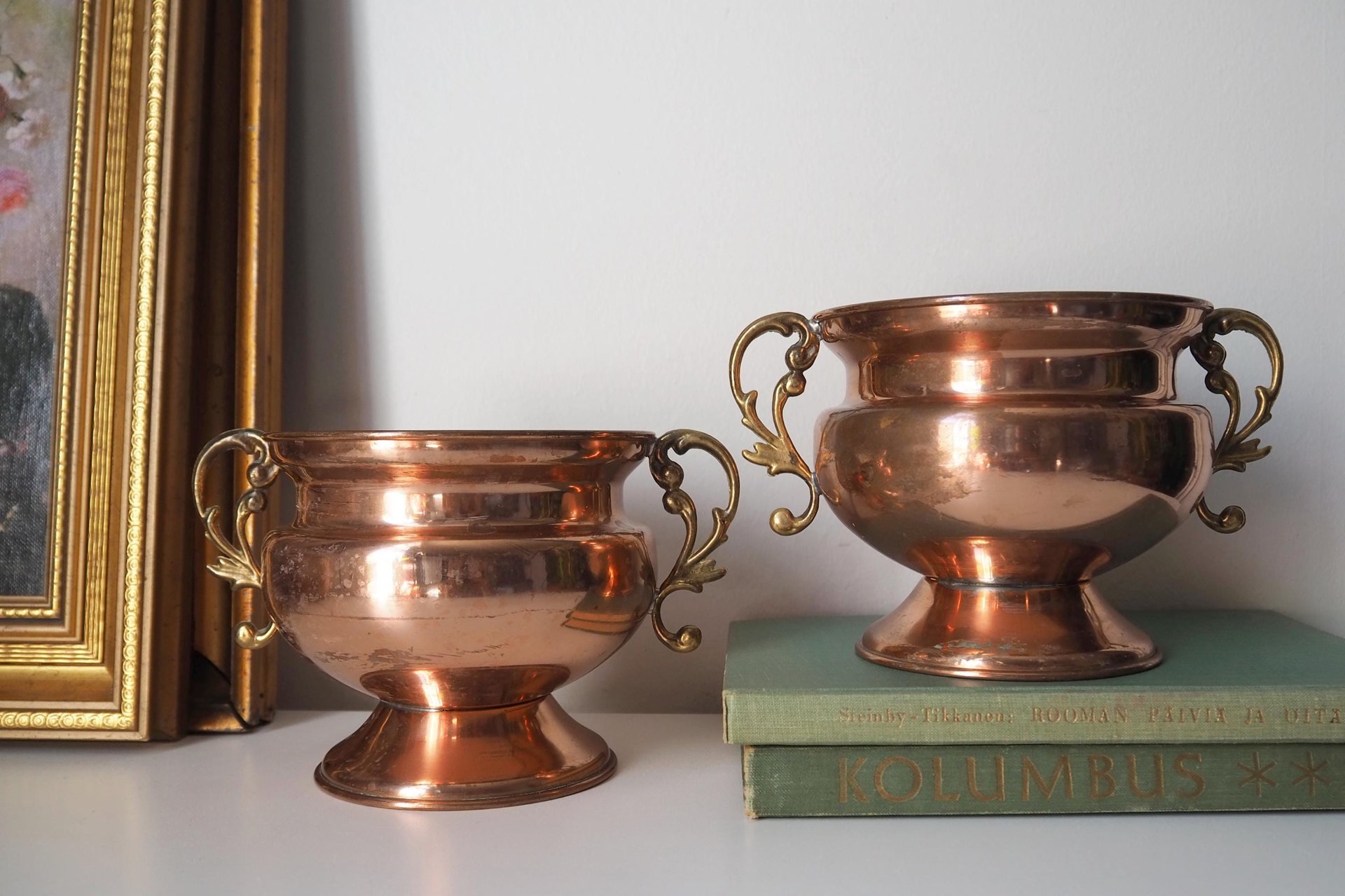 Set of two vintage copper planters | Vintage footed bowls | Matching copper planters | Vintage footed planters | Vintage planters
